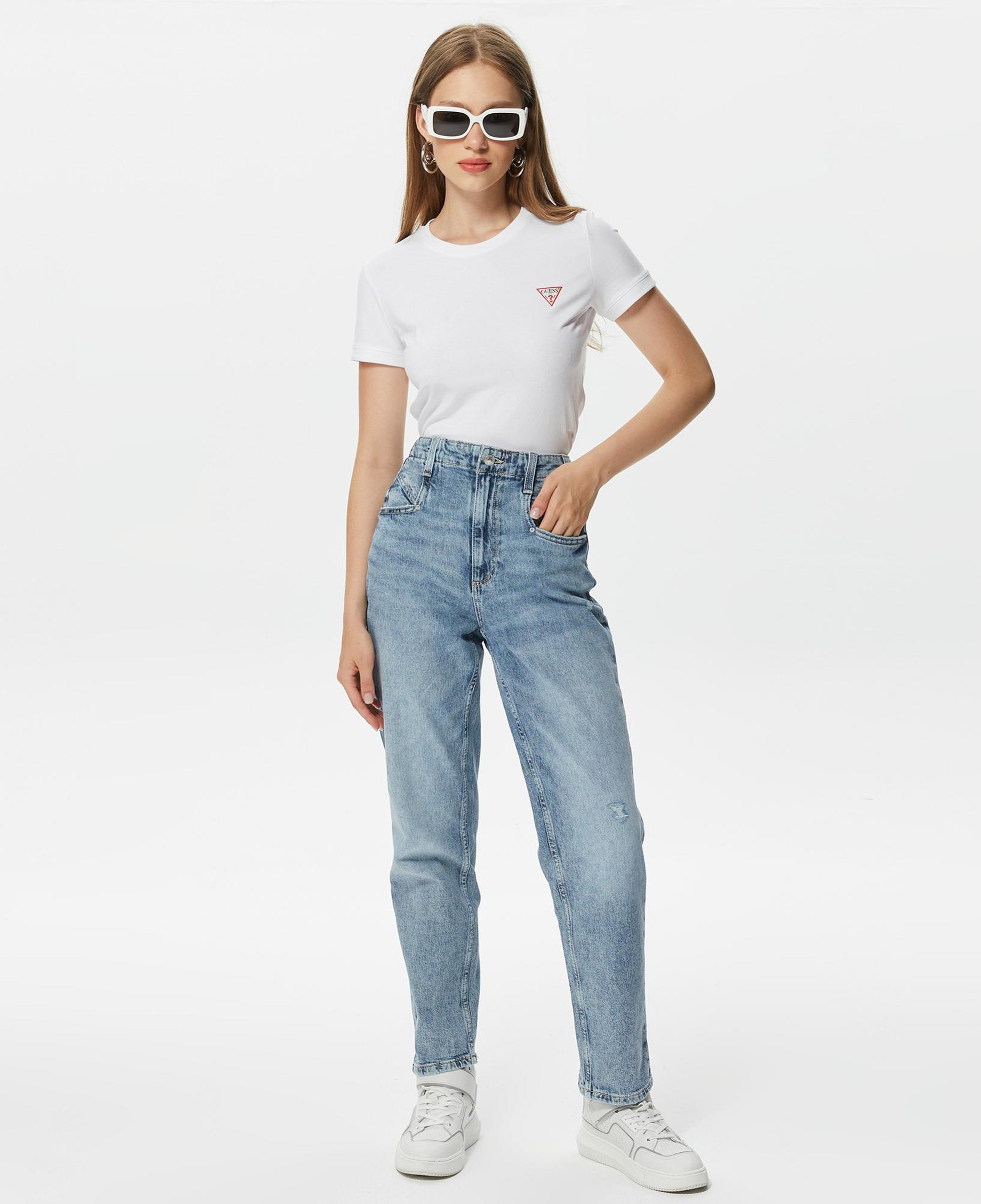 Guess Mini Triangle Kadın Beyaz T-Shirt