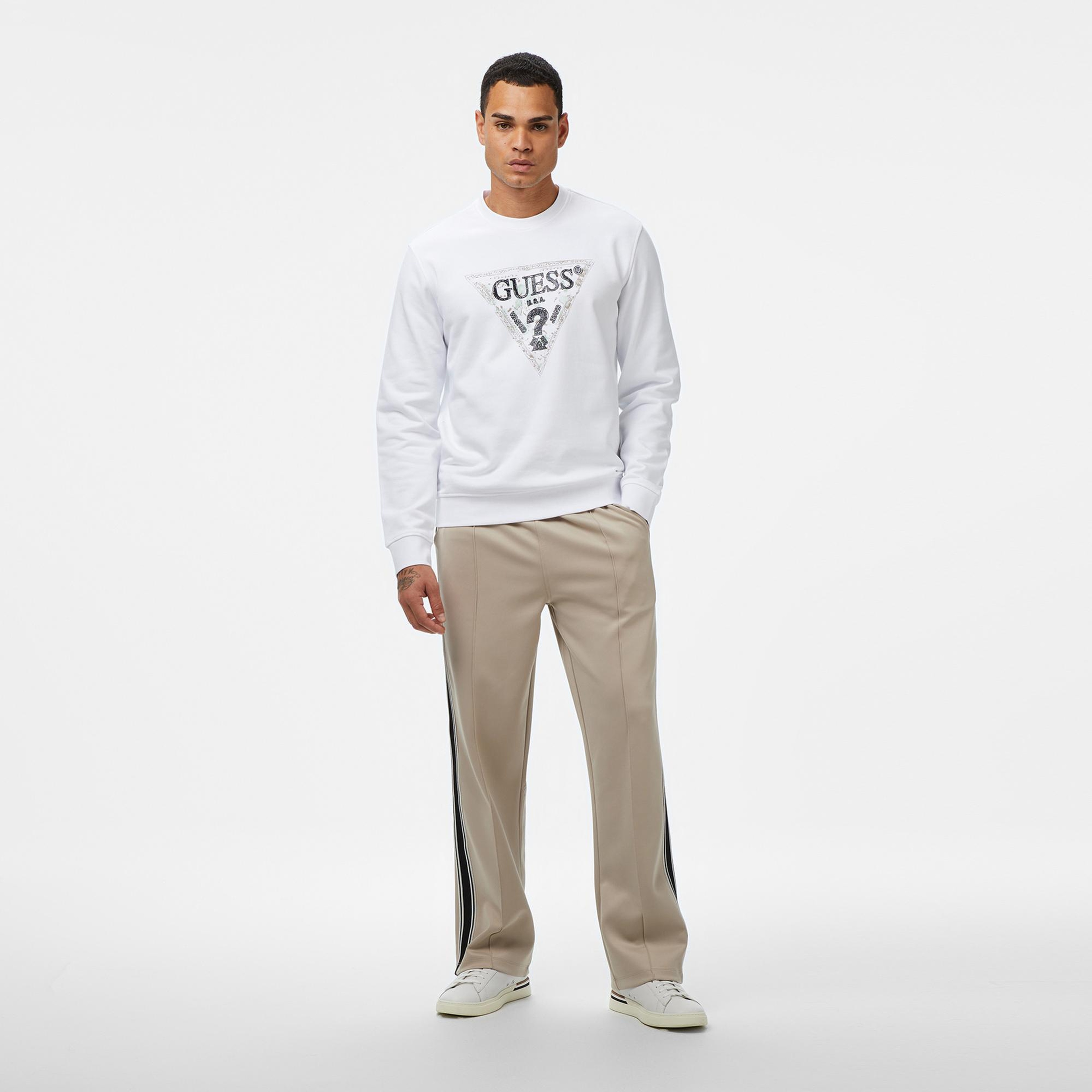 Guess Triangle Erkek Beyaz Sweatshirt