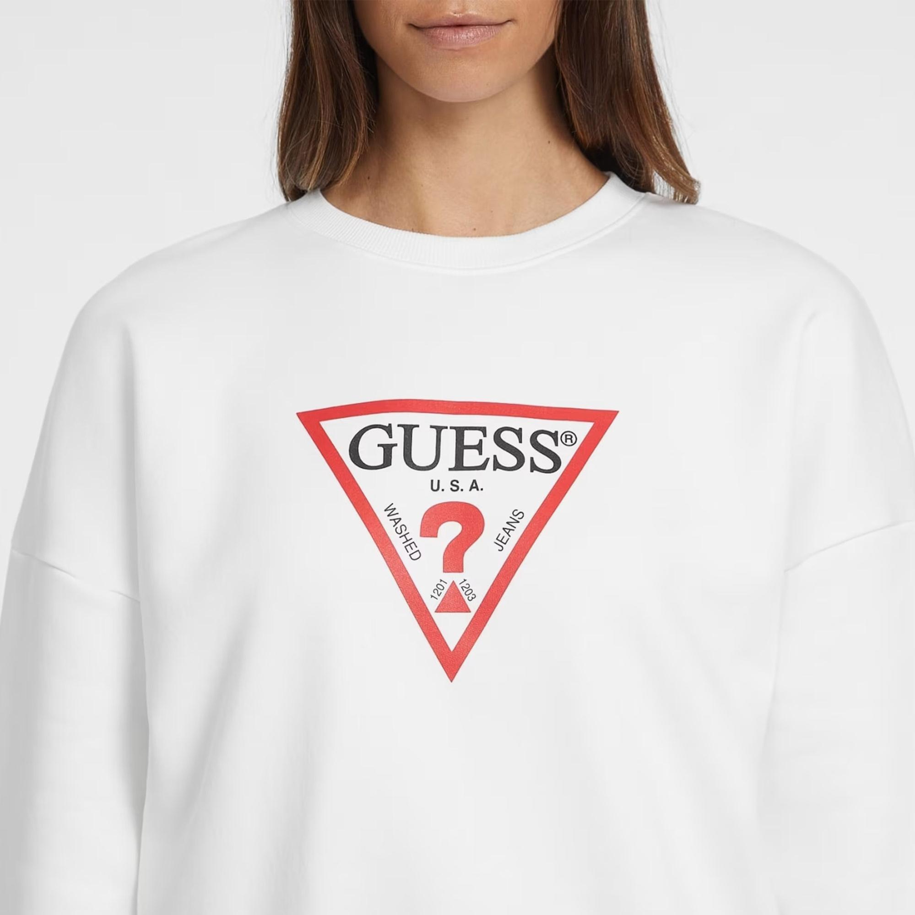 Guess Iconic Tria Kadın Beyaz Sweatshirt