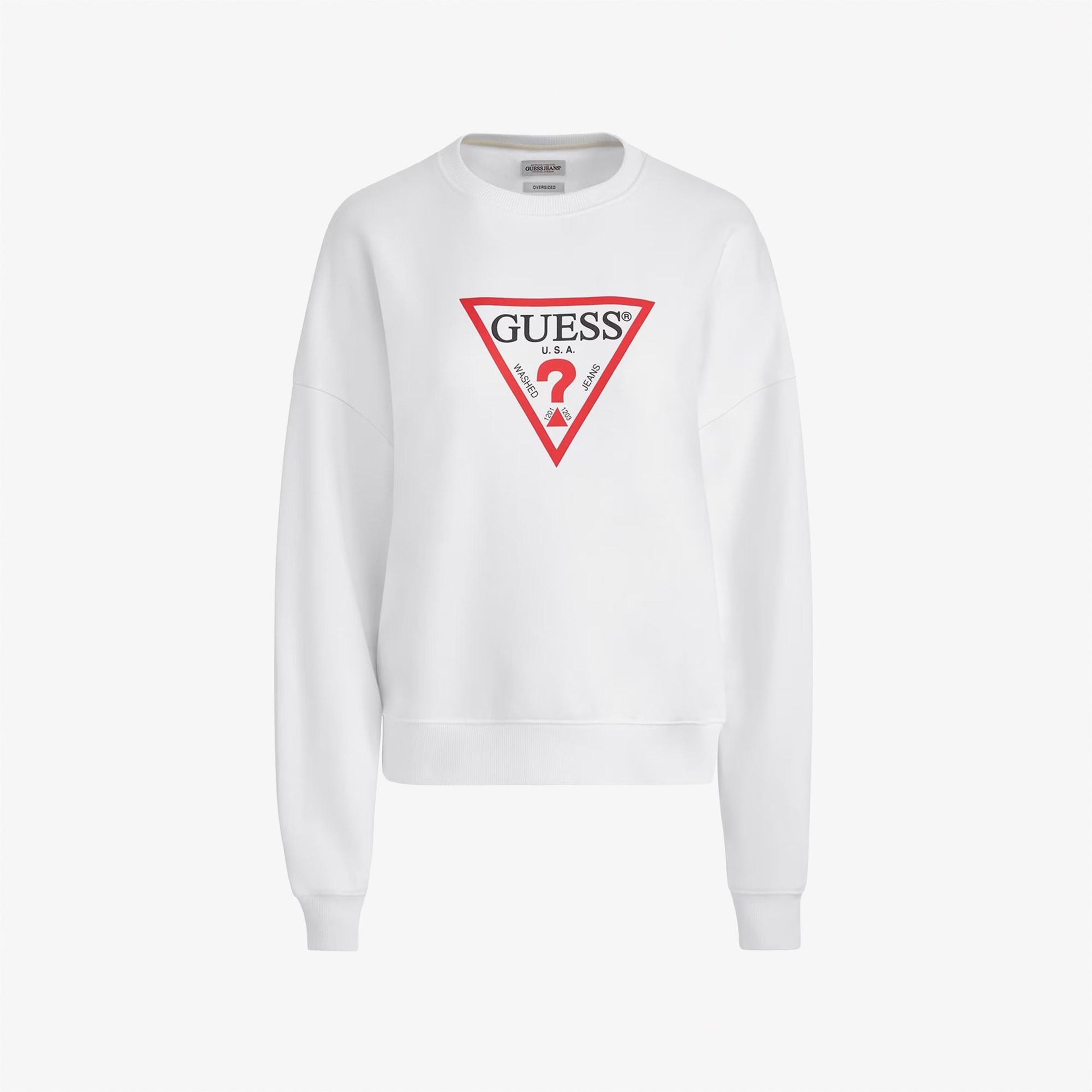 Guess Iconic Tria Kadın Beyaz Sweatshirt