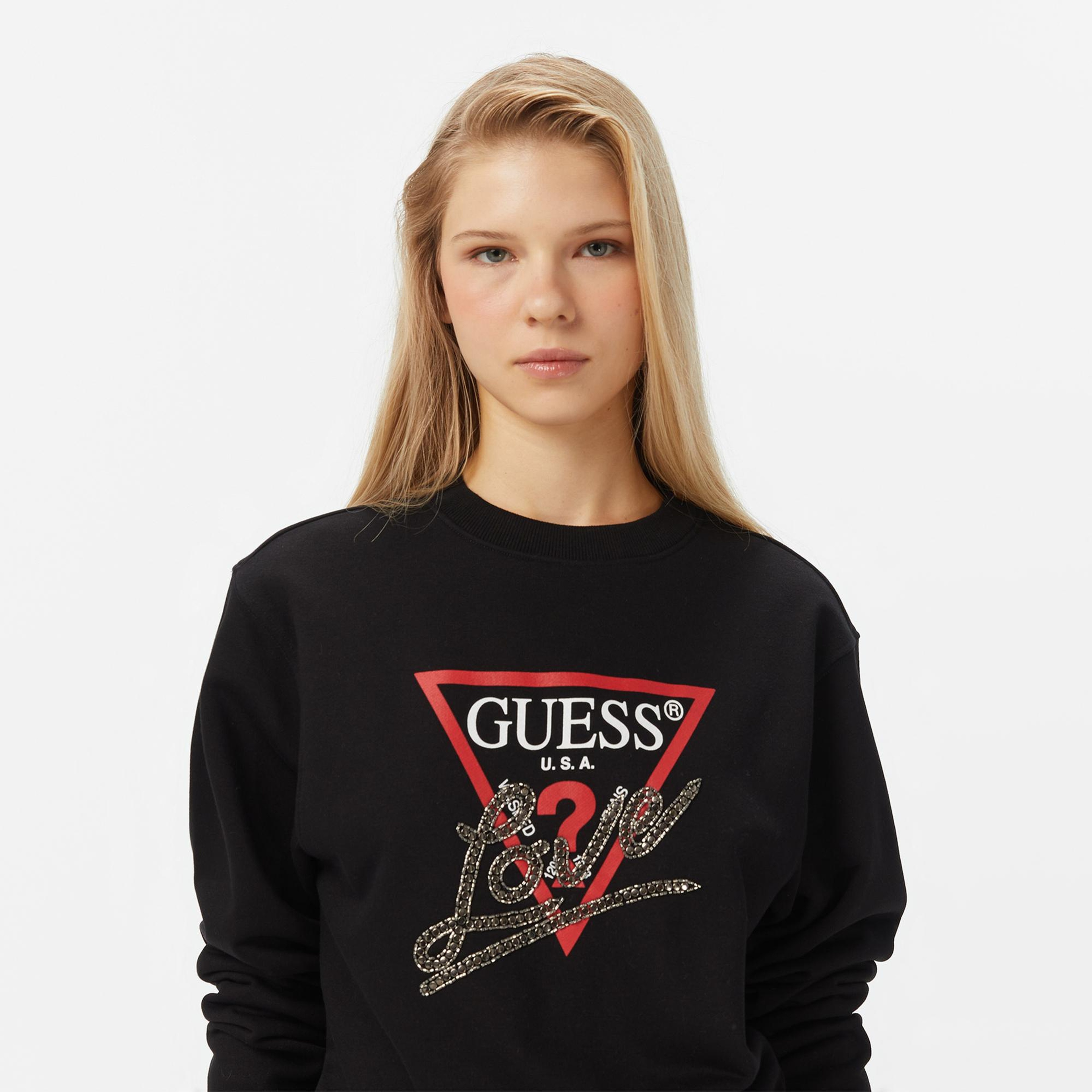Guess Iconic Tria Kadın Beyaz Sweatshirt