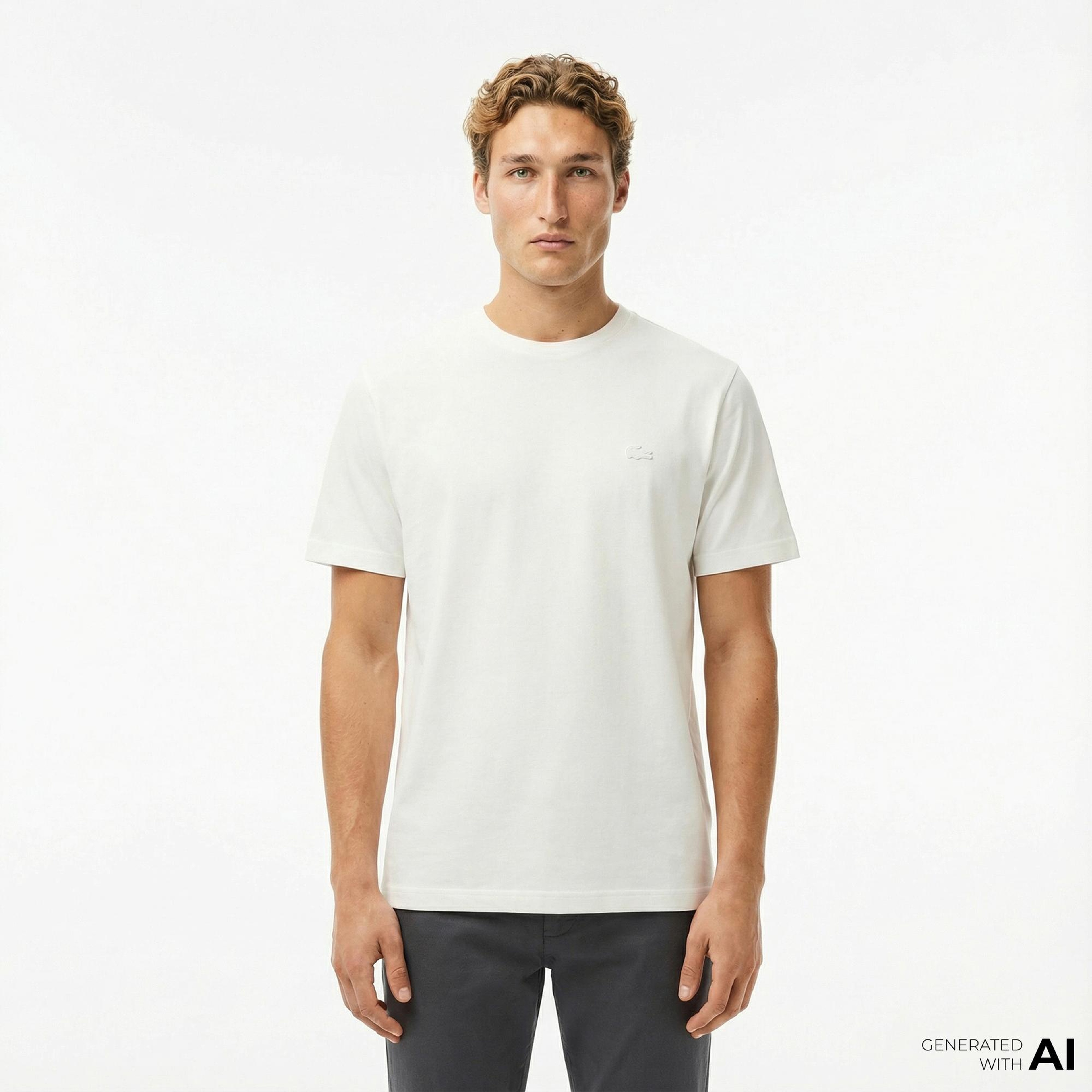 Lacoste Erkek Relaxed Fit Bisiklet Yaka Beyaz T-Shirt