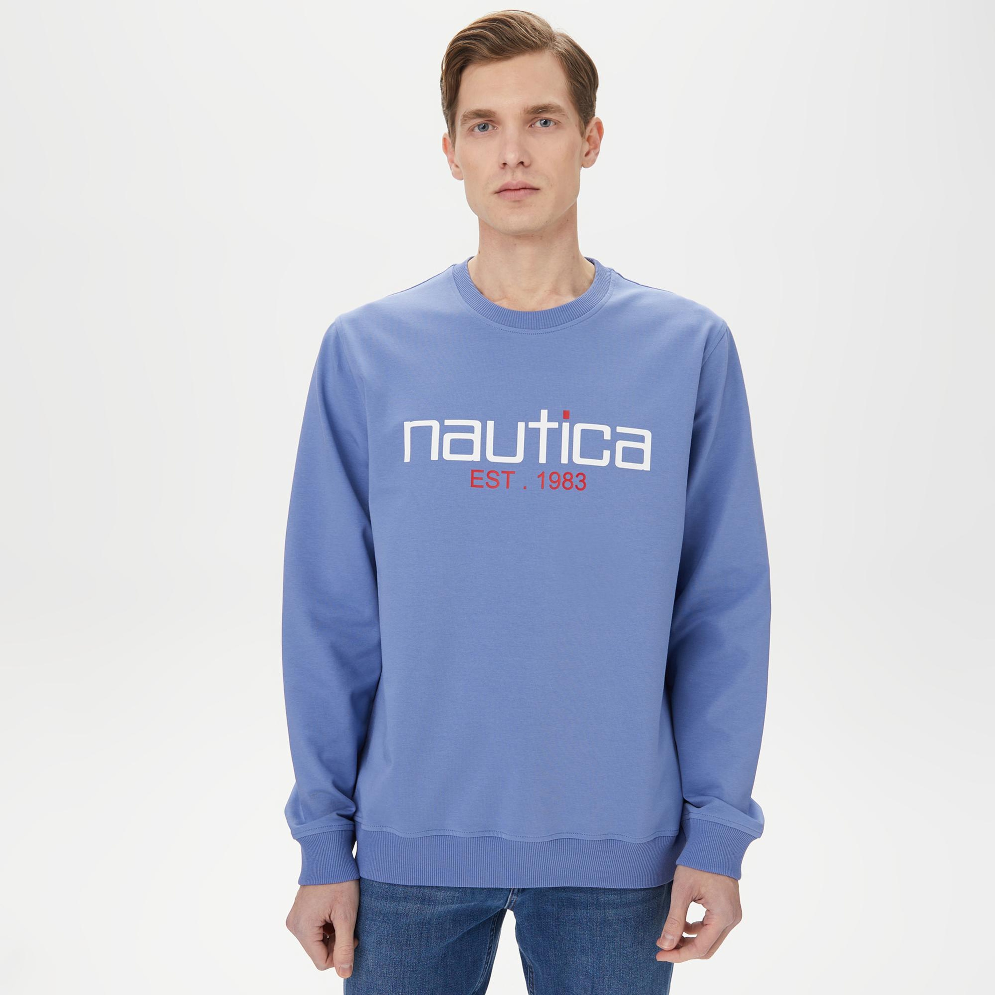 Nautica Erkek Mavi Standart Fit Sweatshirt