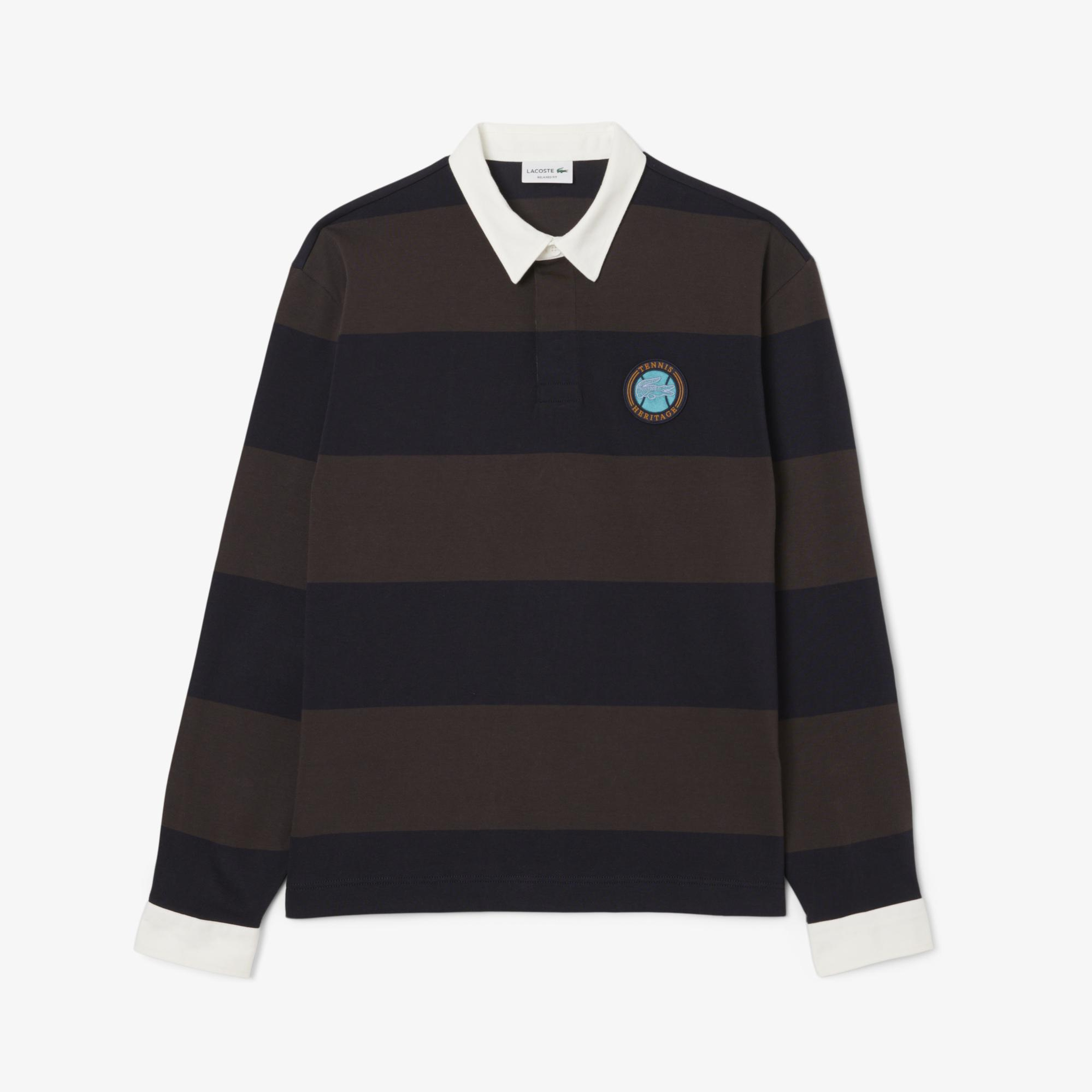 Lacoste Erkek Relaxed Fit Çizgili Koyu Mavi Rugby Polo