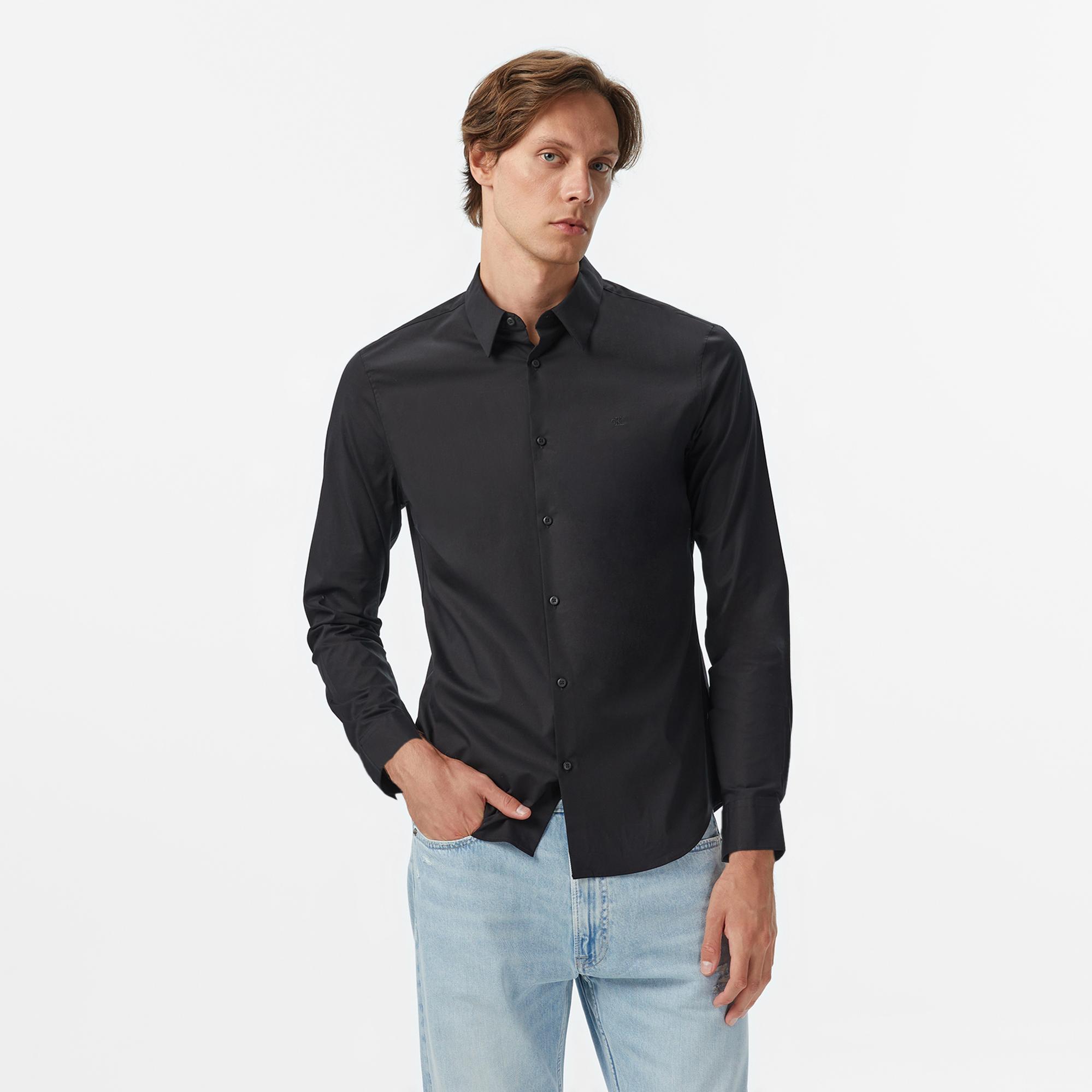 Calvin Klein Solid Slim Erkek Siyah Gömlek