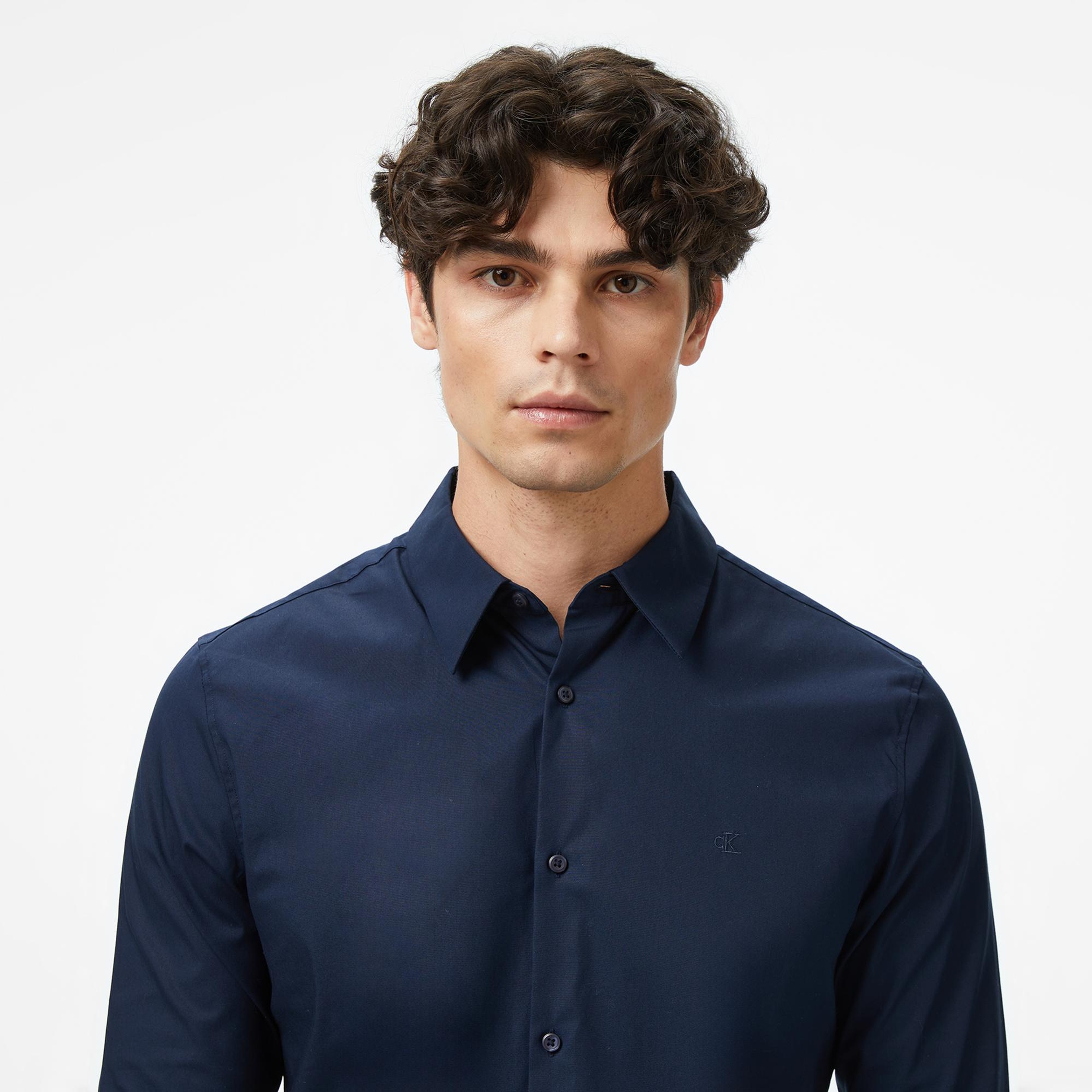 Calvin Klein Solid Stretch Slim Erkek Lacivert Gömlek
