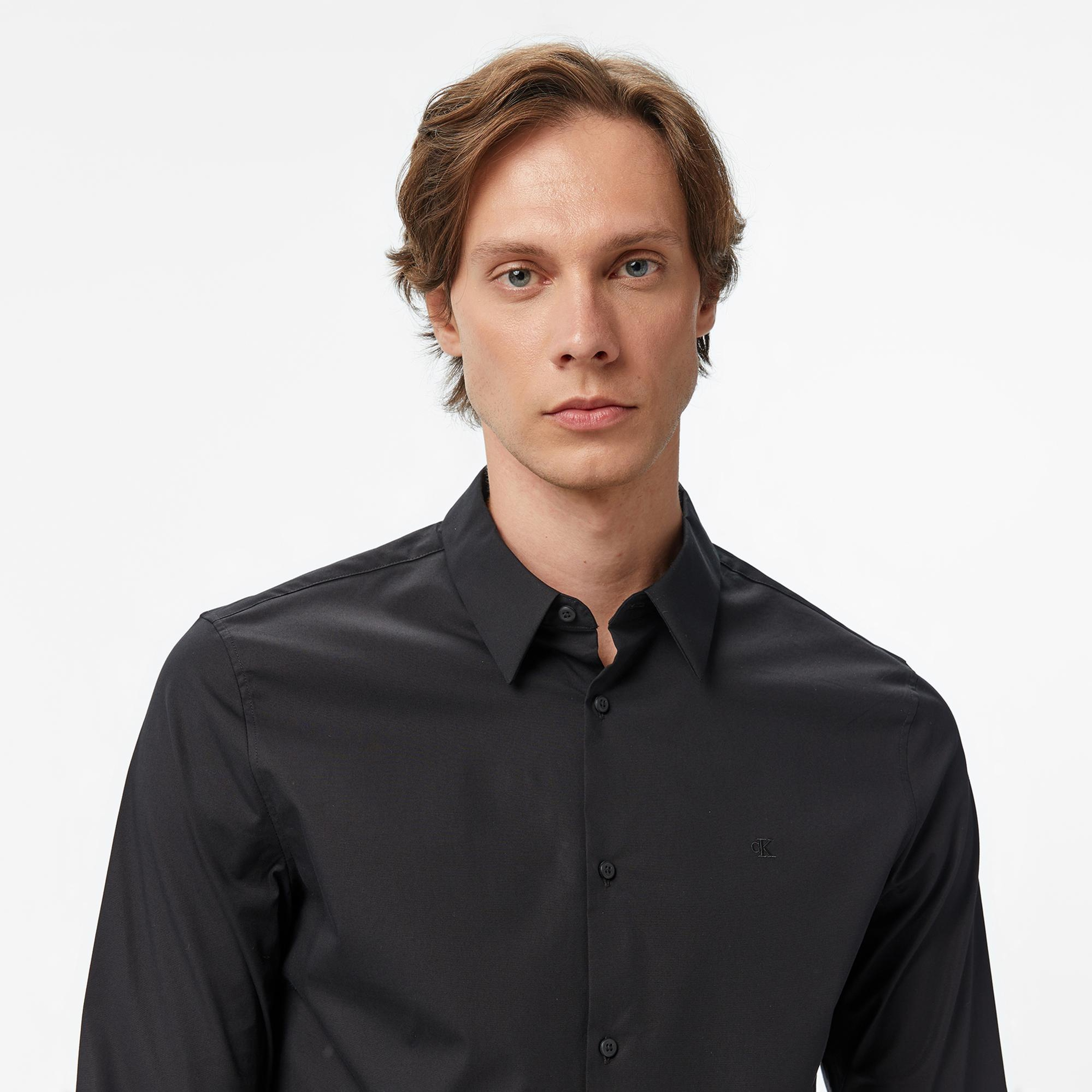 Calvin Klein Solid Slim Erkek Siyah Gömlek