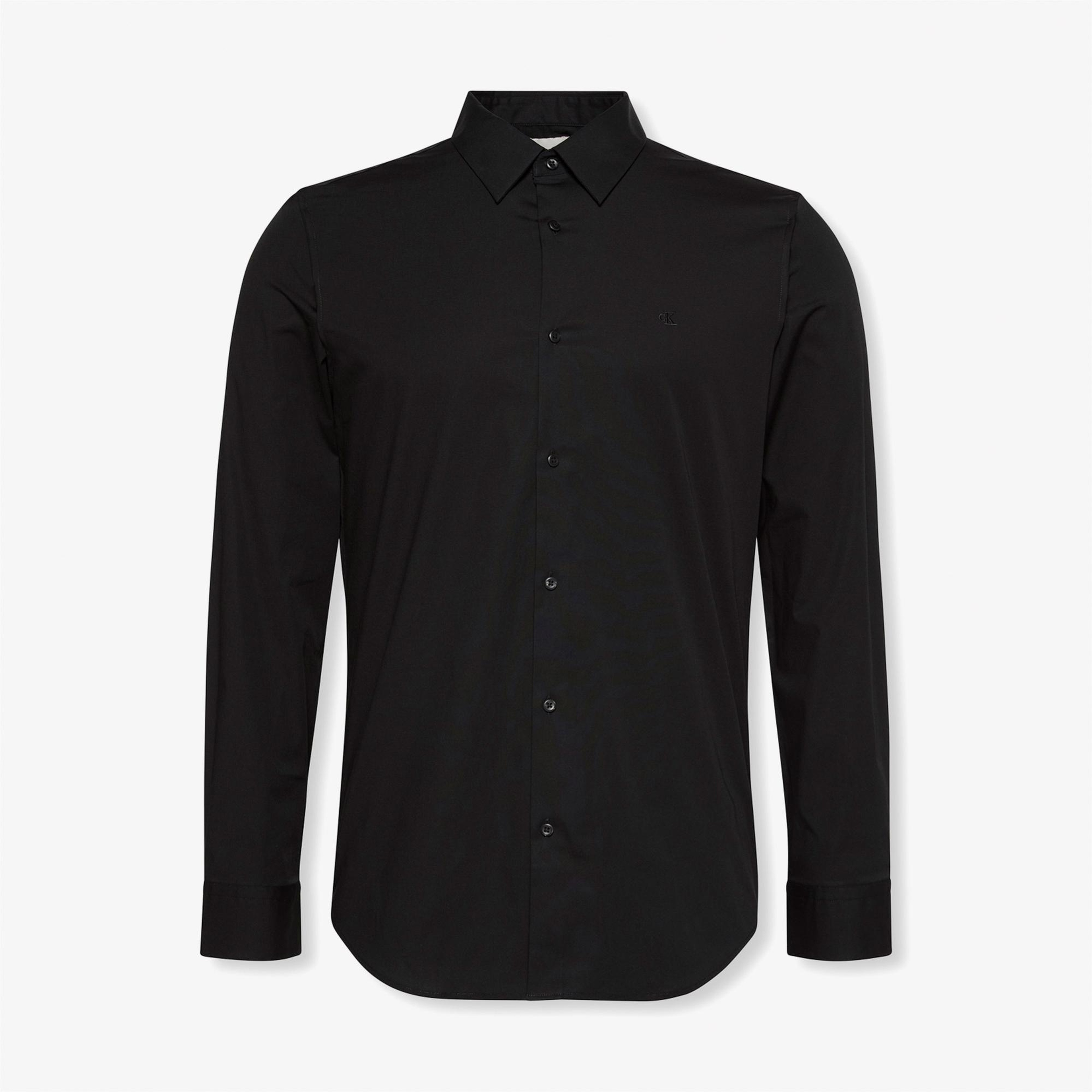 Calvin Klein Solid Slim Erkek Siyah Gömlek