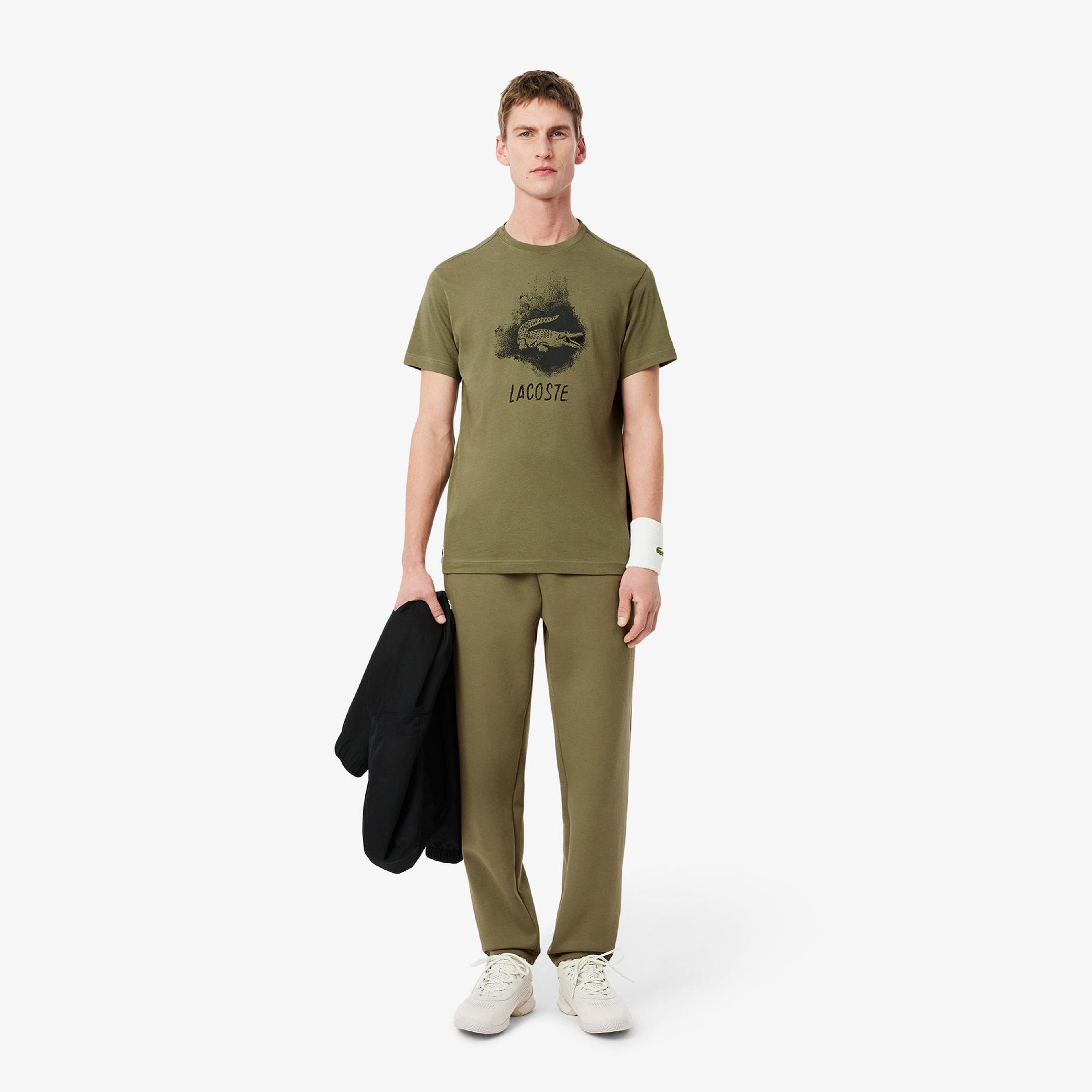 Lacoste Erkek Regular Fit Bisiklet Yaka Baskılı Haki T-Shirt