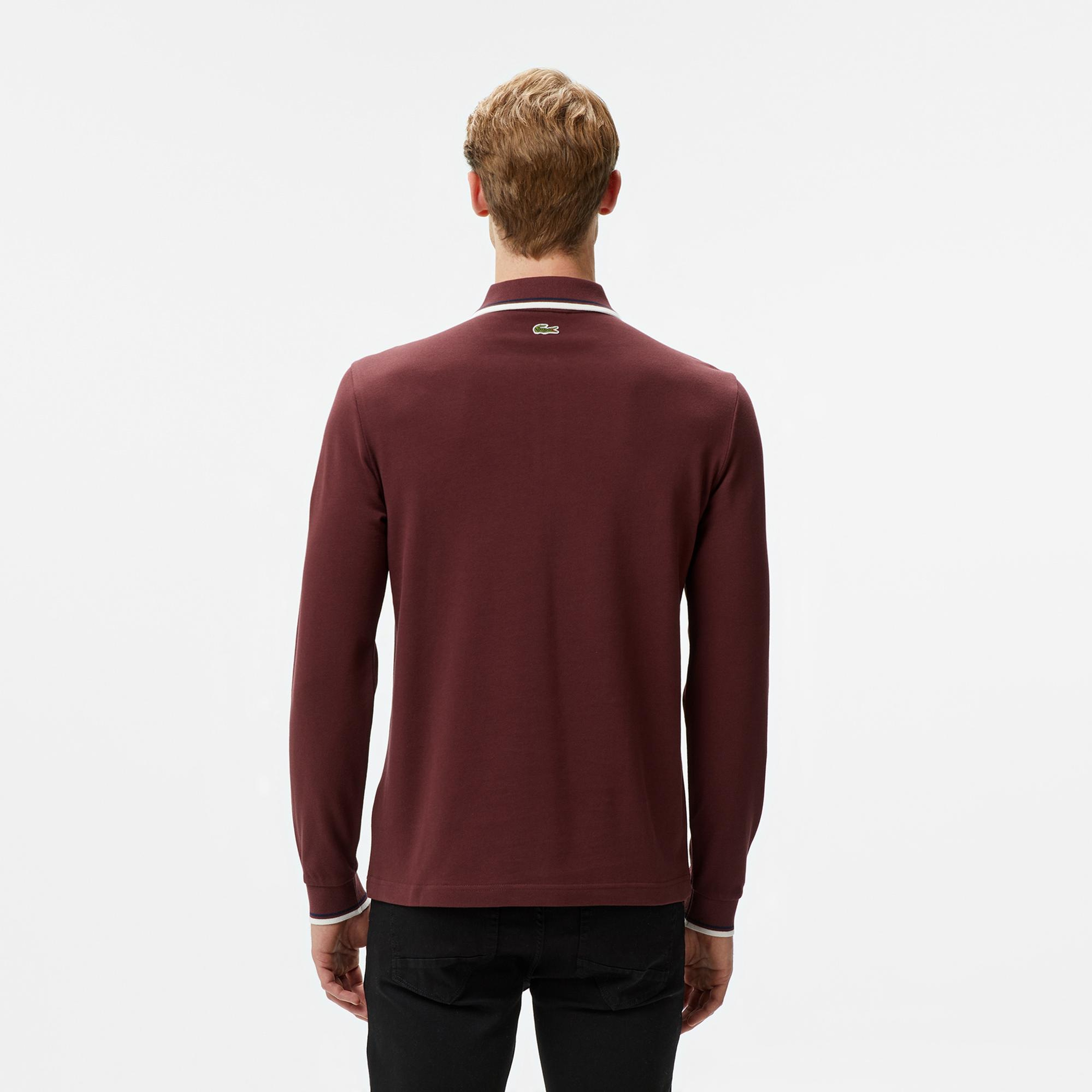 Lacoste Erkek Regular Fit Uzun Kollu Yarım Fermuarlı Bordo Polo