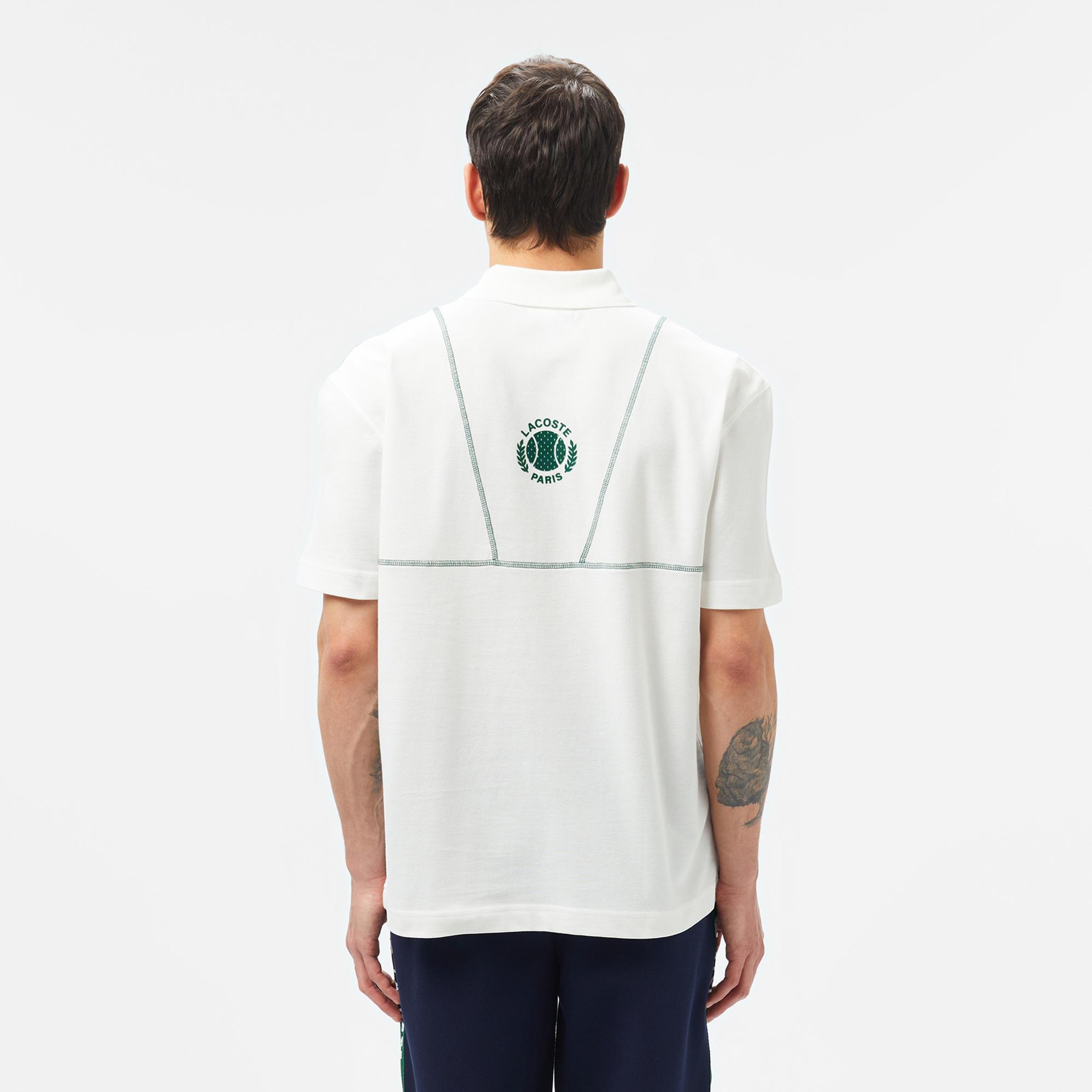 Lacoste Erkek Desenli Beyaz Polo