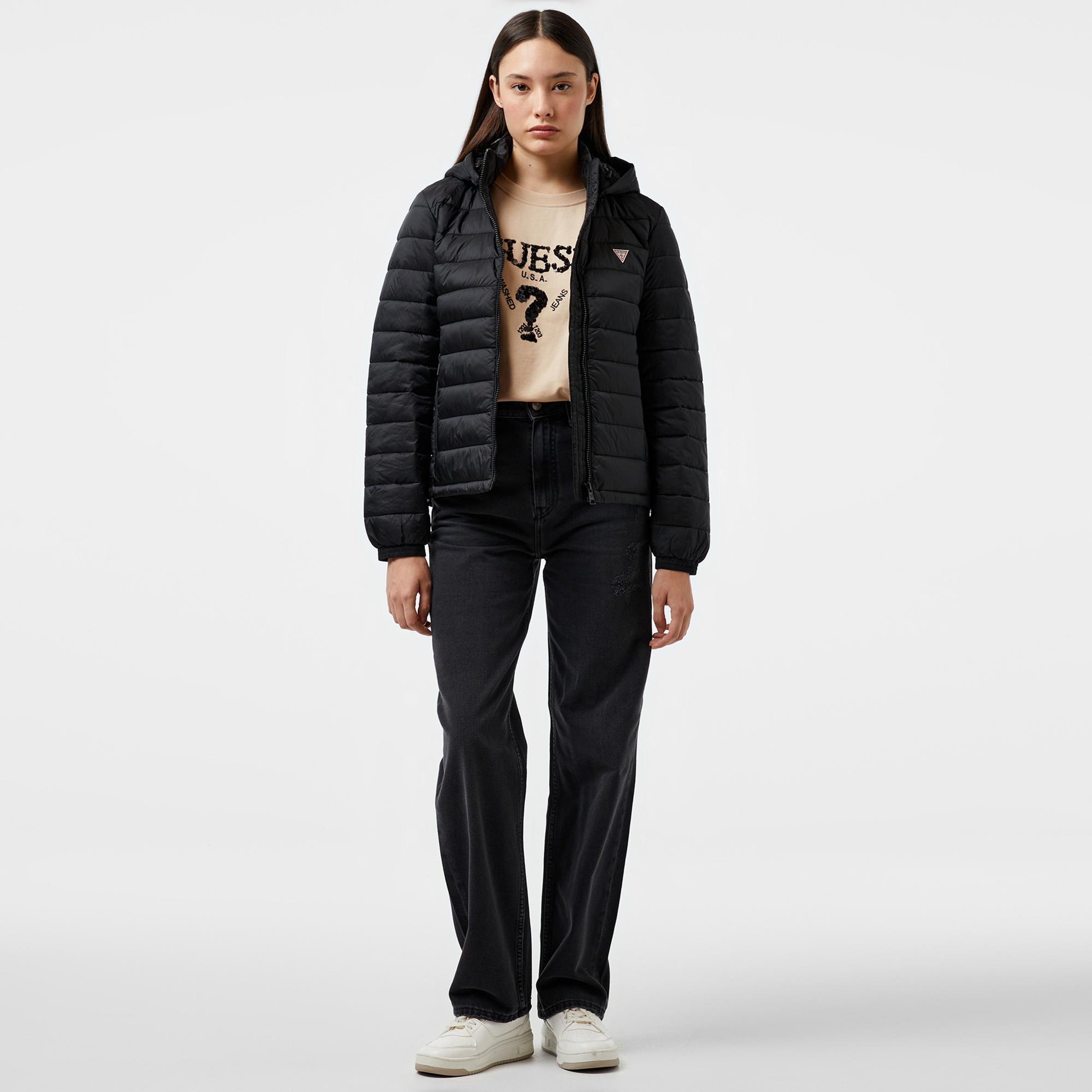 Guess Hooded PufferKadın Siyah Mont