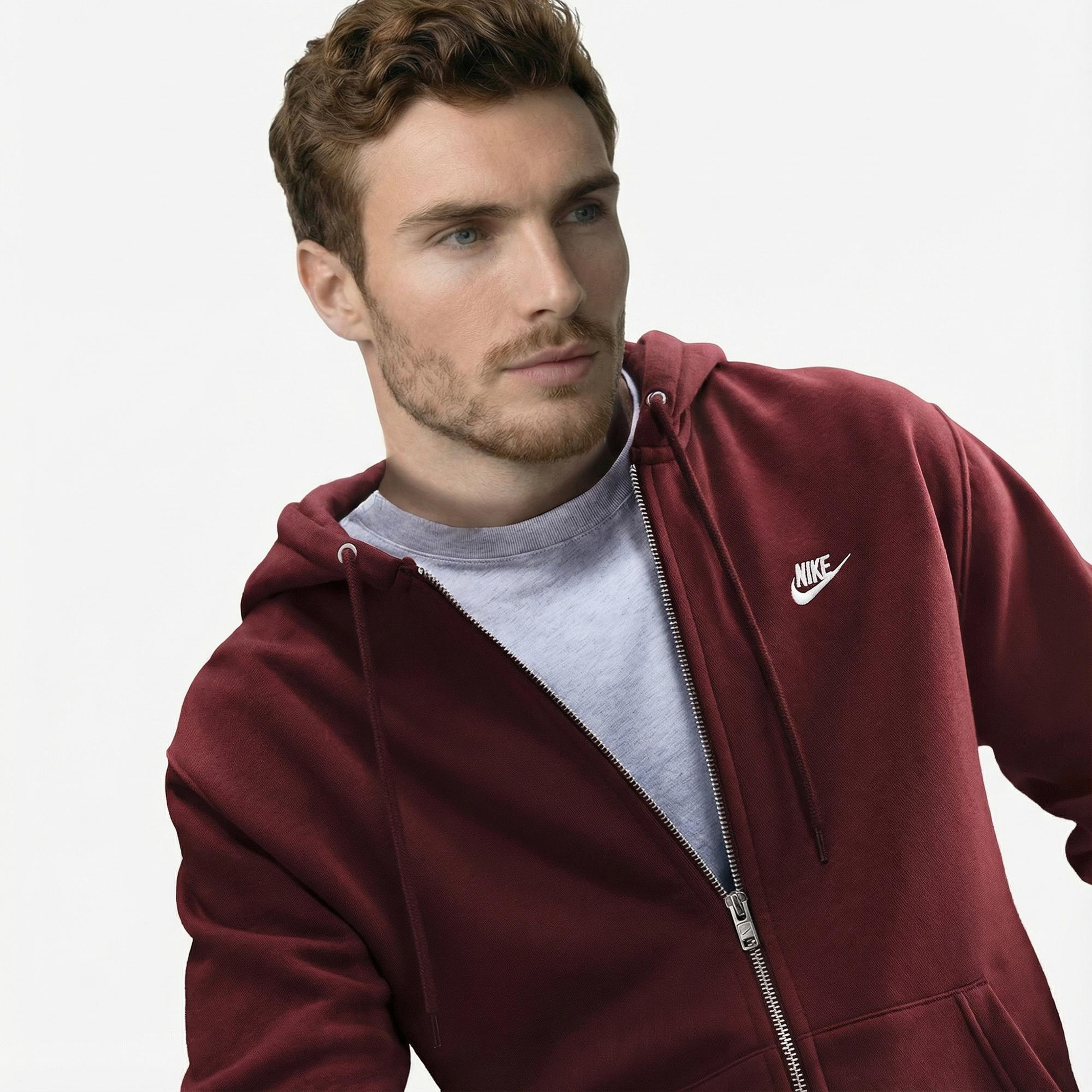 Nike Club Erkek Bordo Kapüşonlu Hoodie