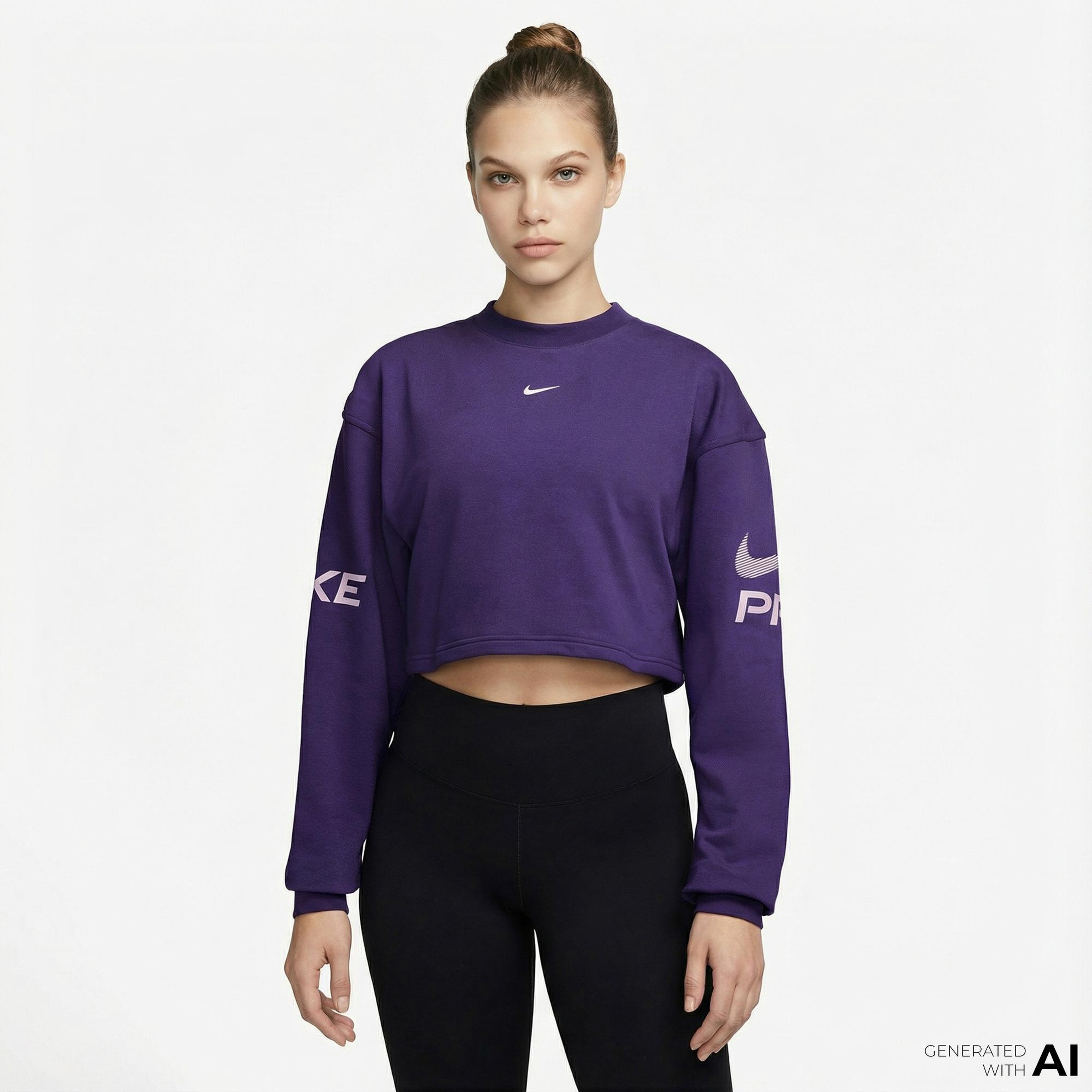 Nike Pro Dri-Fit Fleece Kadın Mor Sweatshirt