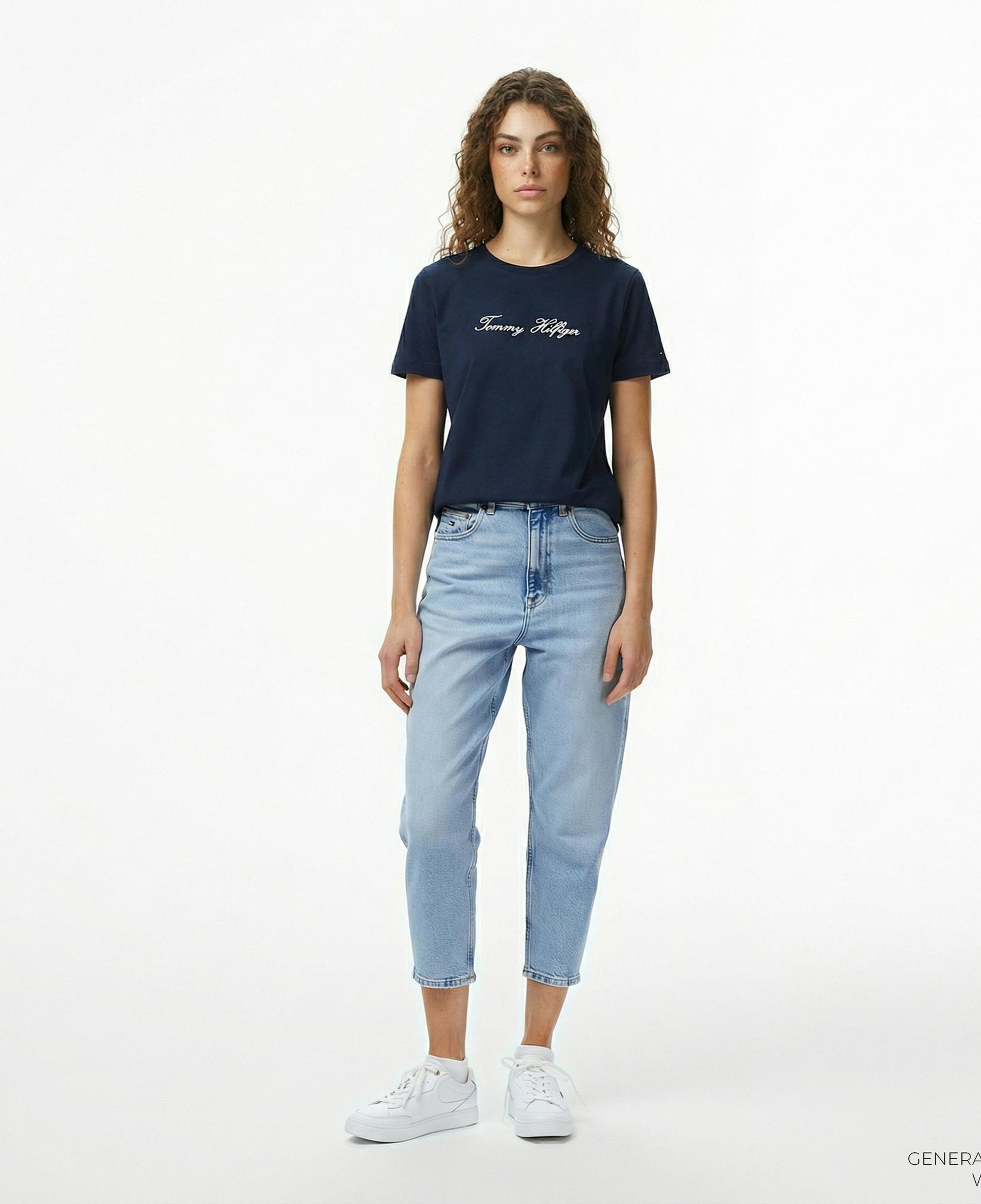 Tommy Hilfiger Mom Kadın Tapered Mavi Jean Pantolon
