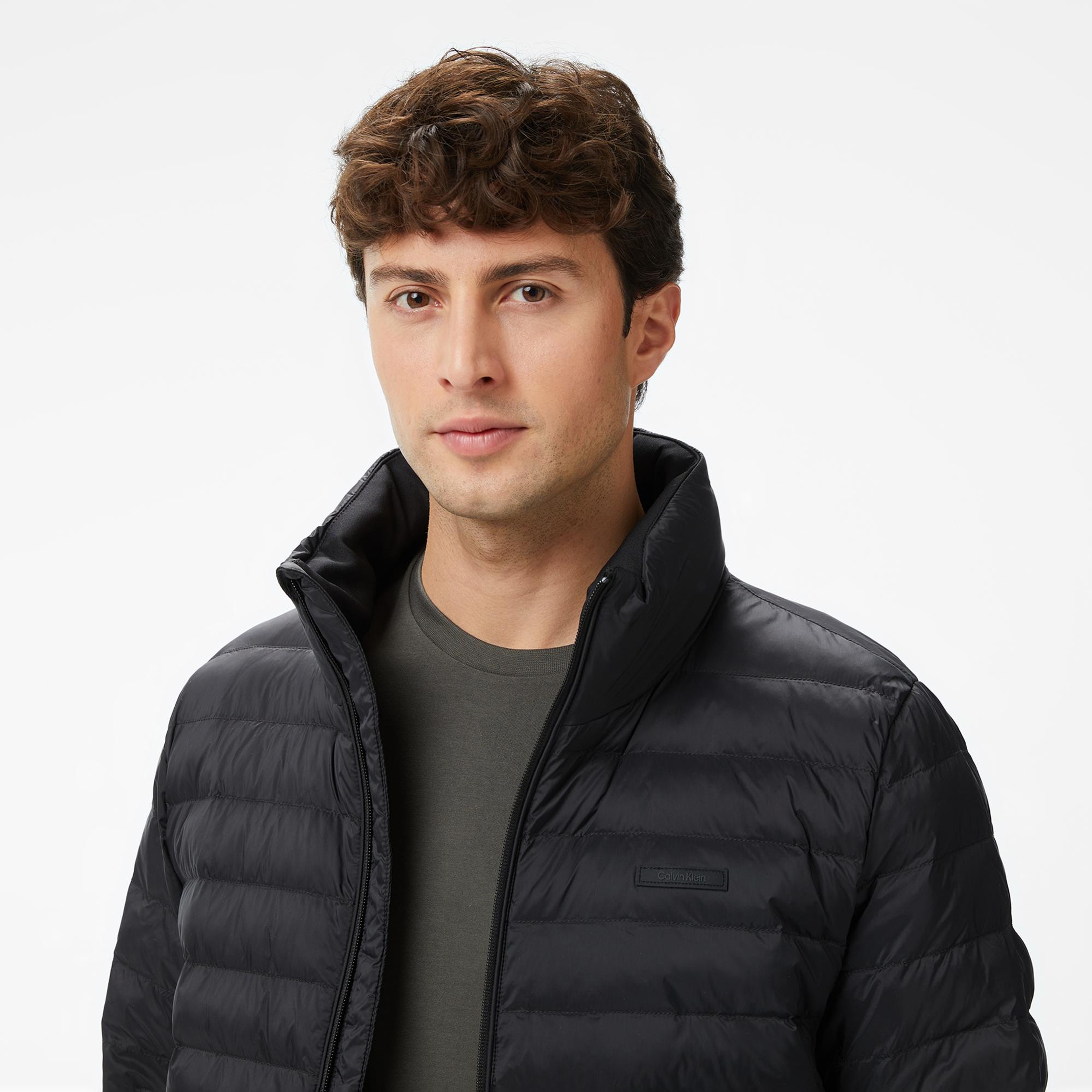 Calvin Klein Nylon Channeled Puffer Erkek Siyah Mont