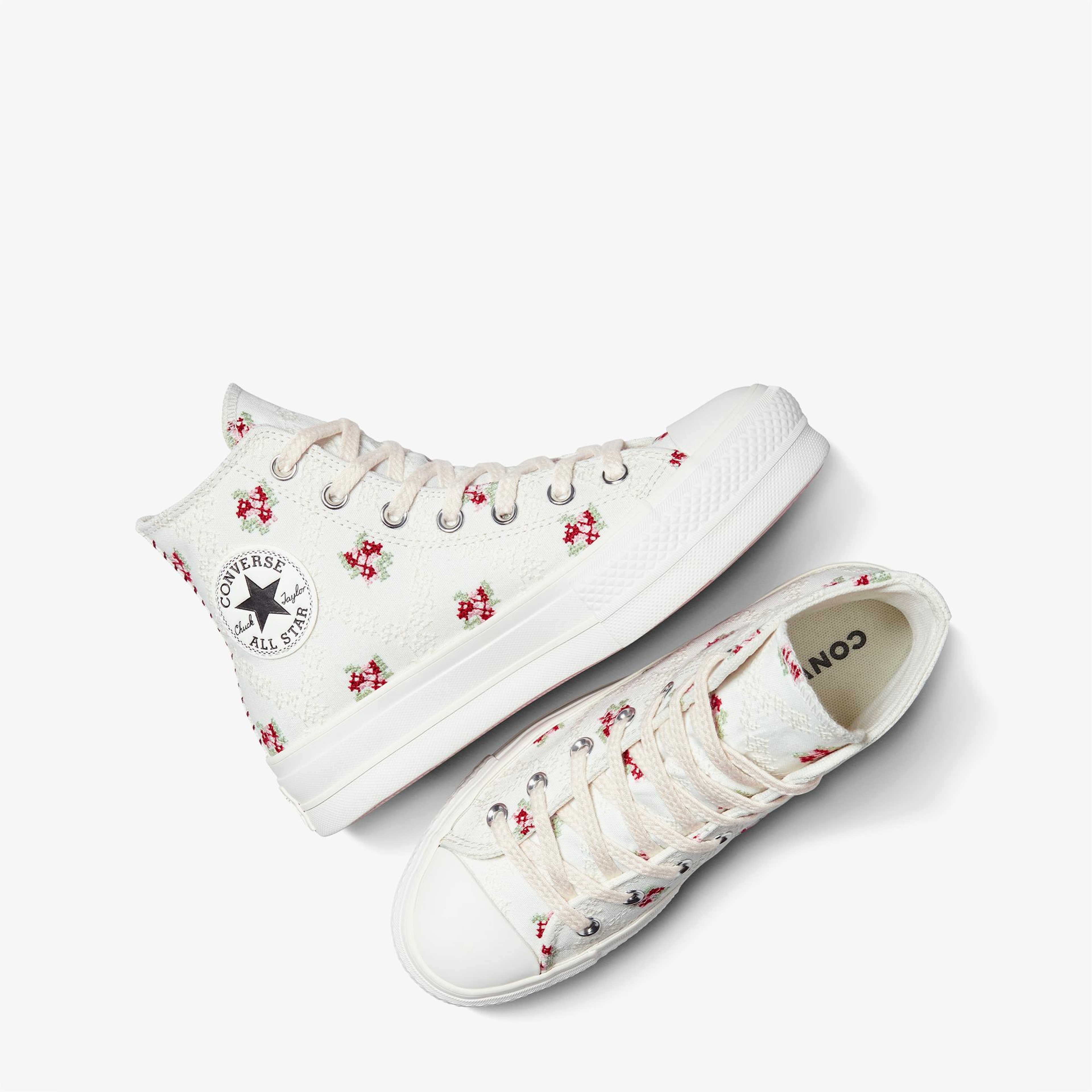 Converse Chuck Taylor All Star Lift Rose Cross Stitch Kadın Beyaz Platform Sneaker