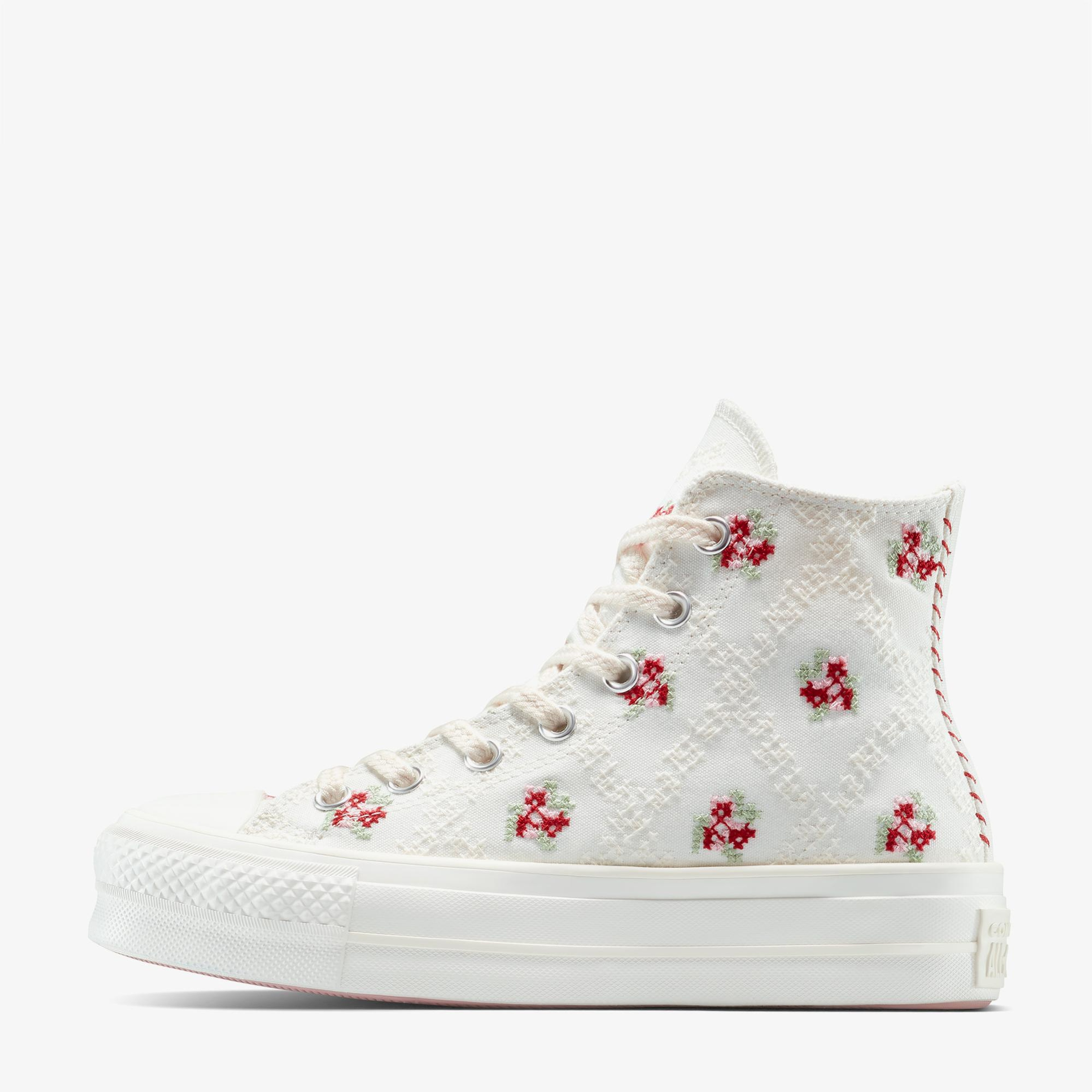 Converse Chuck Taylor All Star Lift Rose Cross Stitch Kadın Beyaz Platform Sneaker