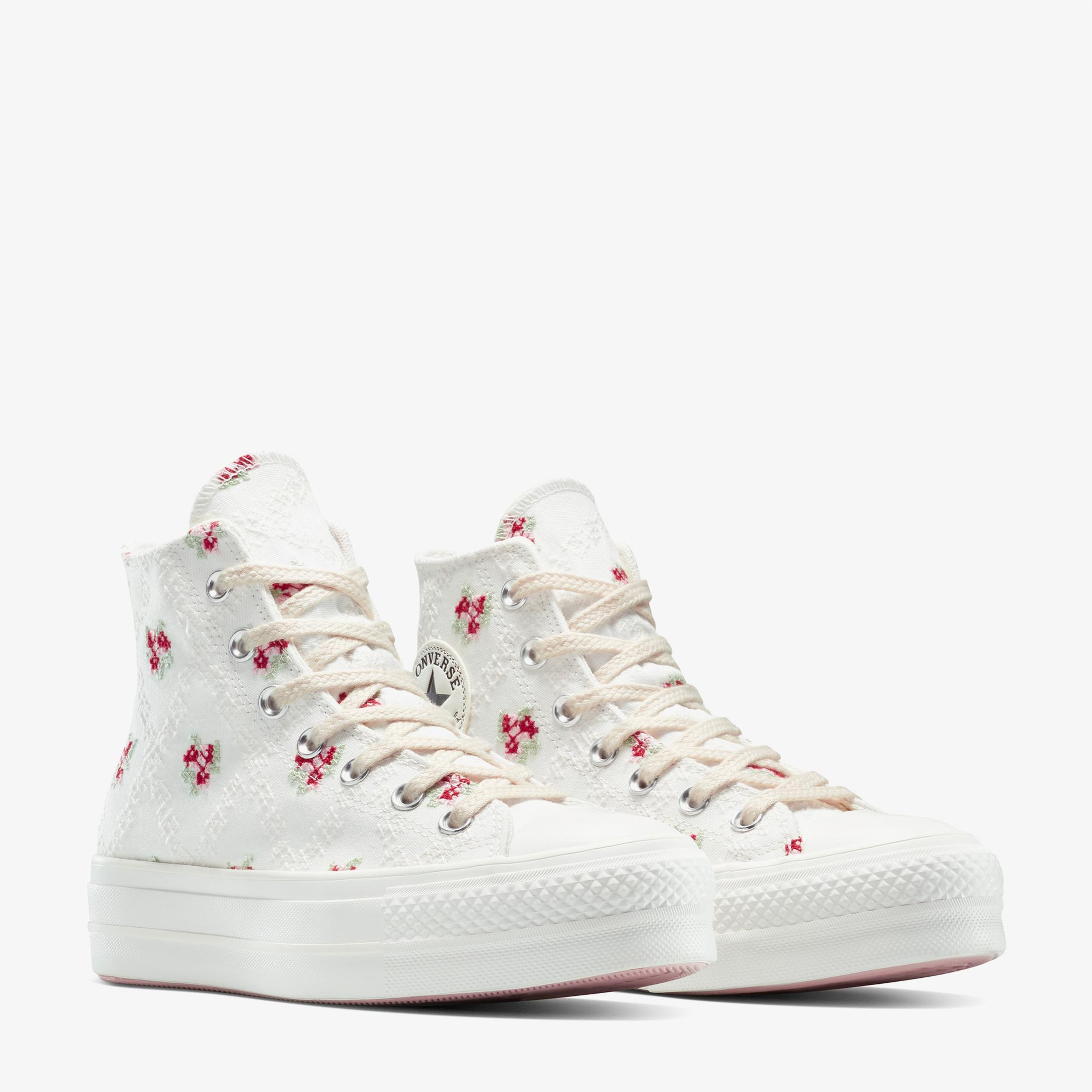 Converse Chuck Taylor All Star Lift Rose Cross Stitch Kadın Beyaz Platform Sneaker