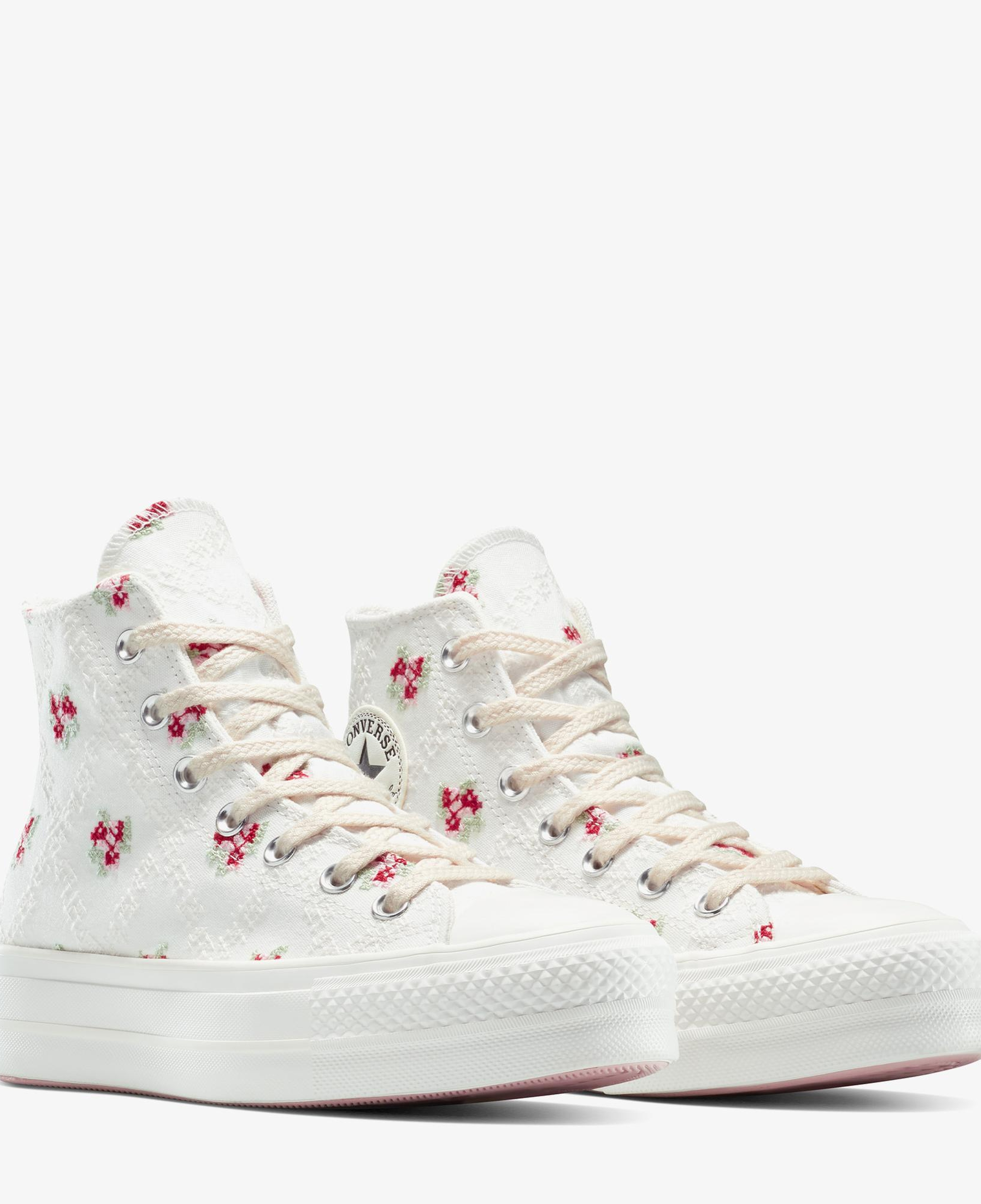Converse Chuck Taylor All Star Lift Rose Cross Stitch Kadın Beyaz Platform Sneaker