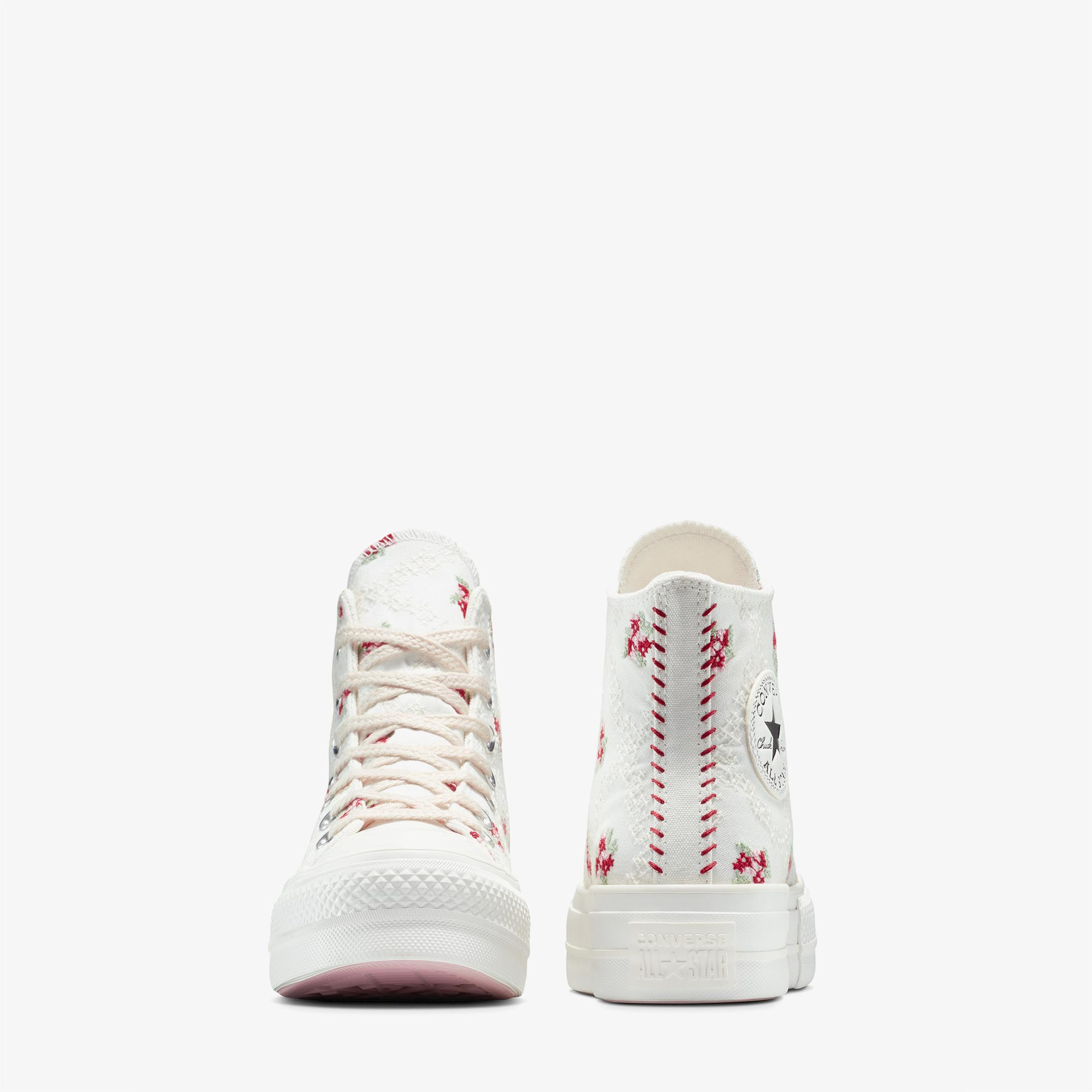Converse Chuck Taylor All Star Lift Rose Cross Stitch Kadın Beyaz Platform Sneaker