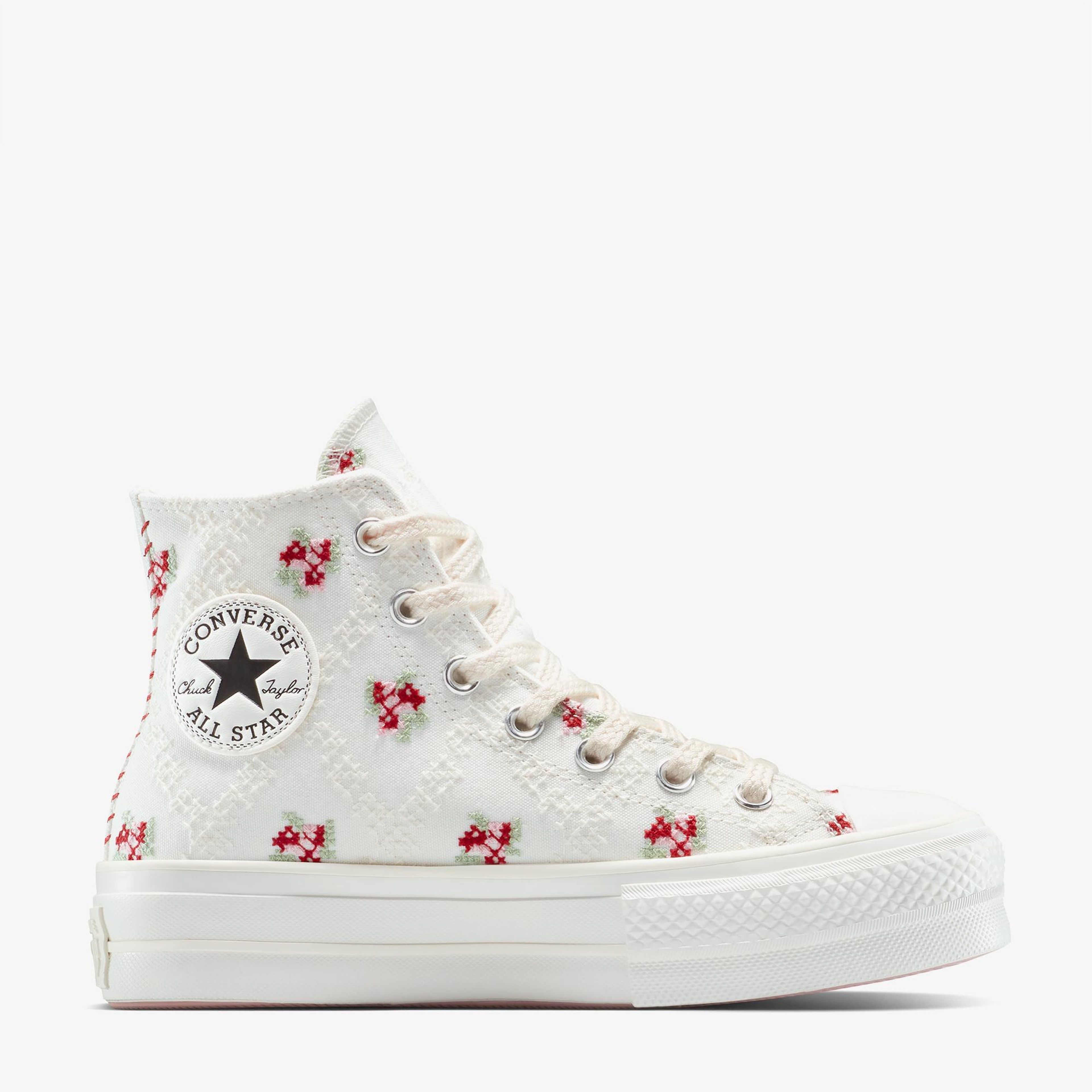 Converse Chuck Taylor All Star Lift Rose Cross Stitch Kadın Beyaz Platform Sneaker