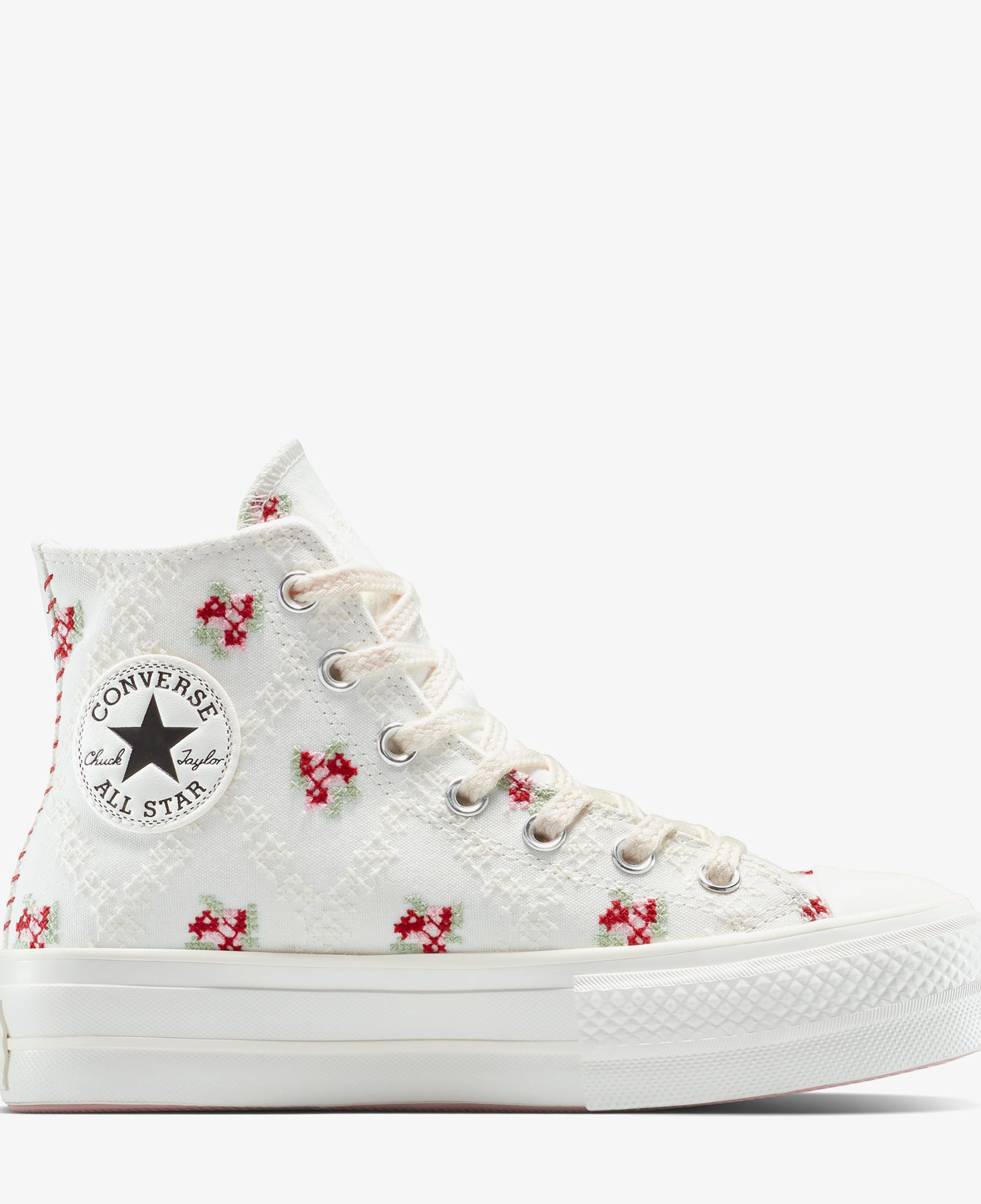 Converse Chuck Taylor All Star Lift Rose Cross Stitch Kadın Beyaz Platform Sneaker