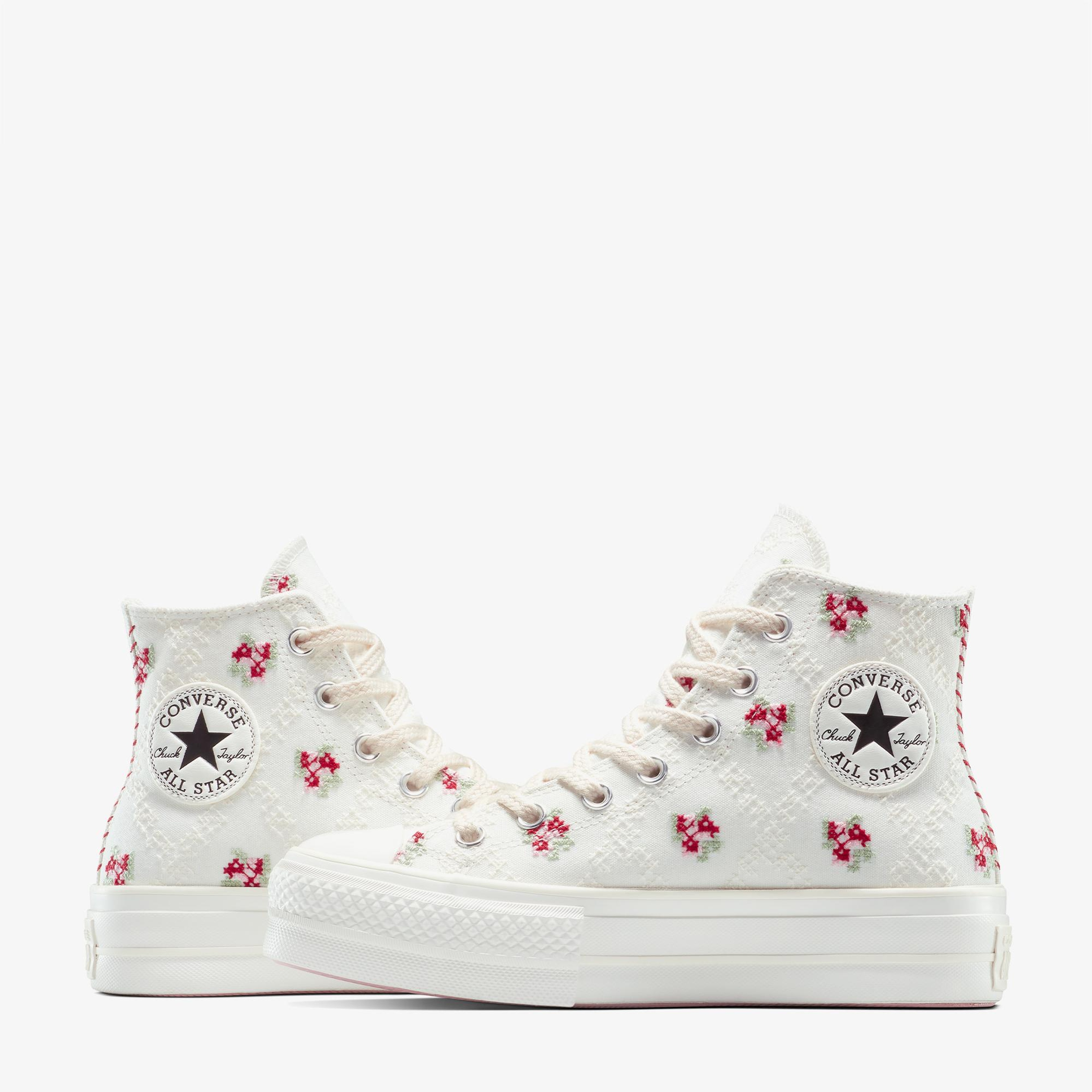 Converse Chuck Taylor All Star Lift Rose Cross Stitch Kadın Beyaz Platform Sneaker