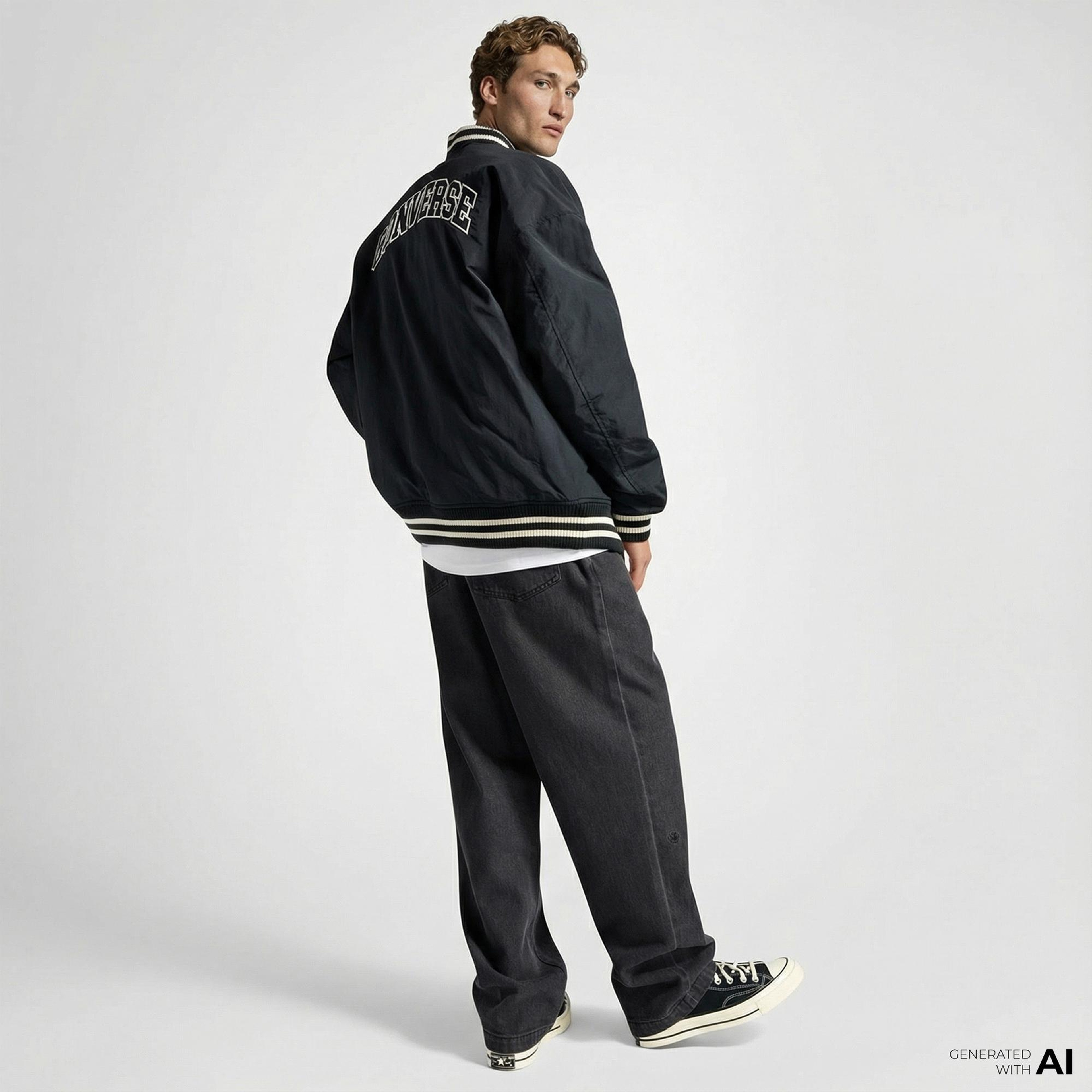 Converse Varsity Graphic Bomber Erkek Siyah Ceket