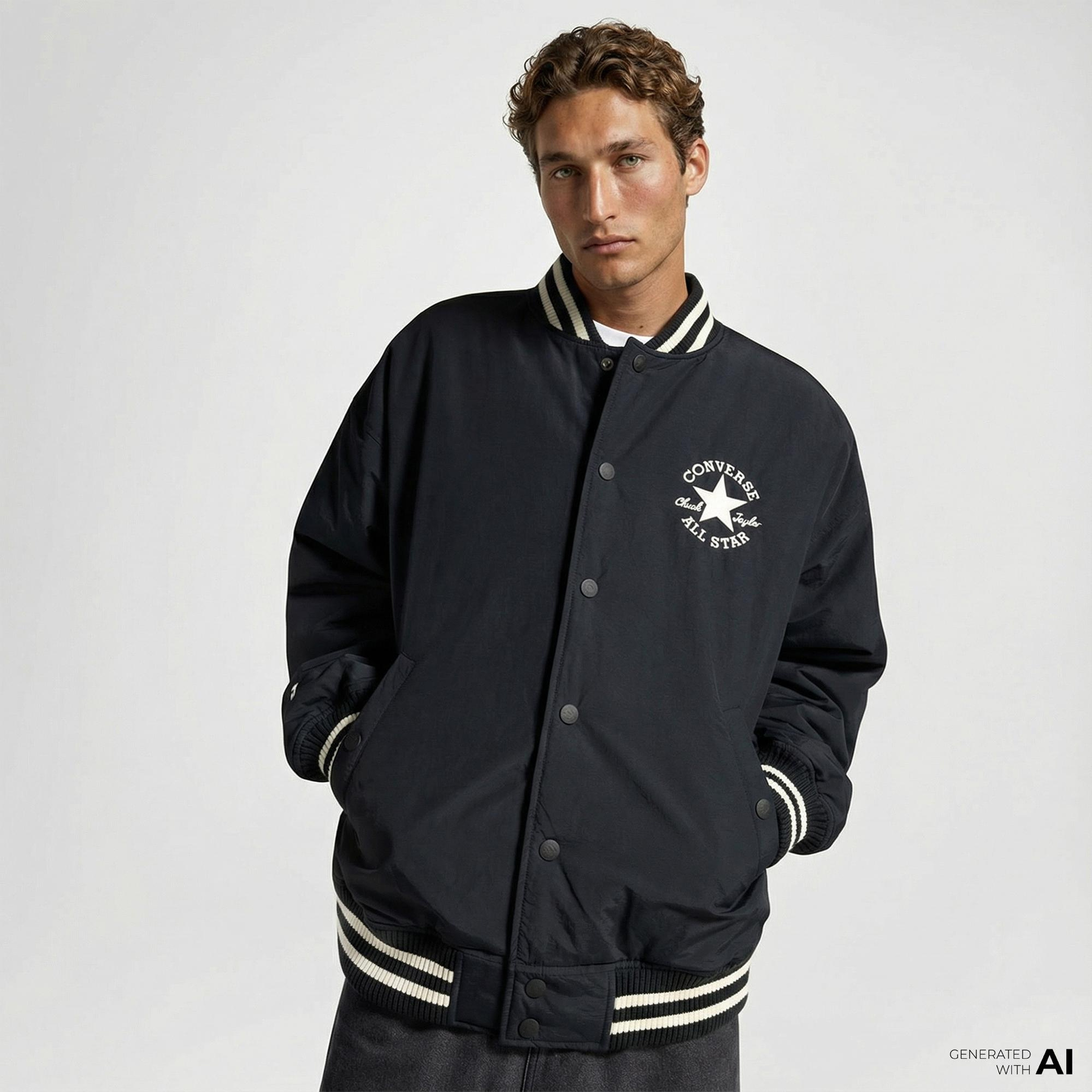 Converse Varsity Graphic Bomber Erkek Siyah Ceket