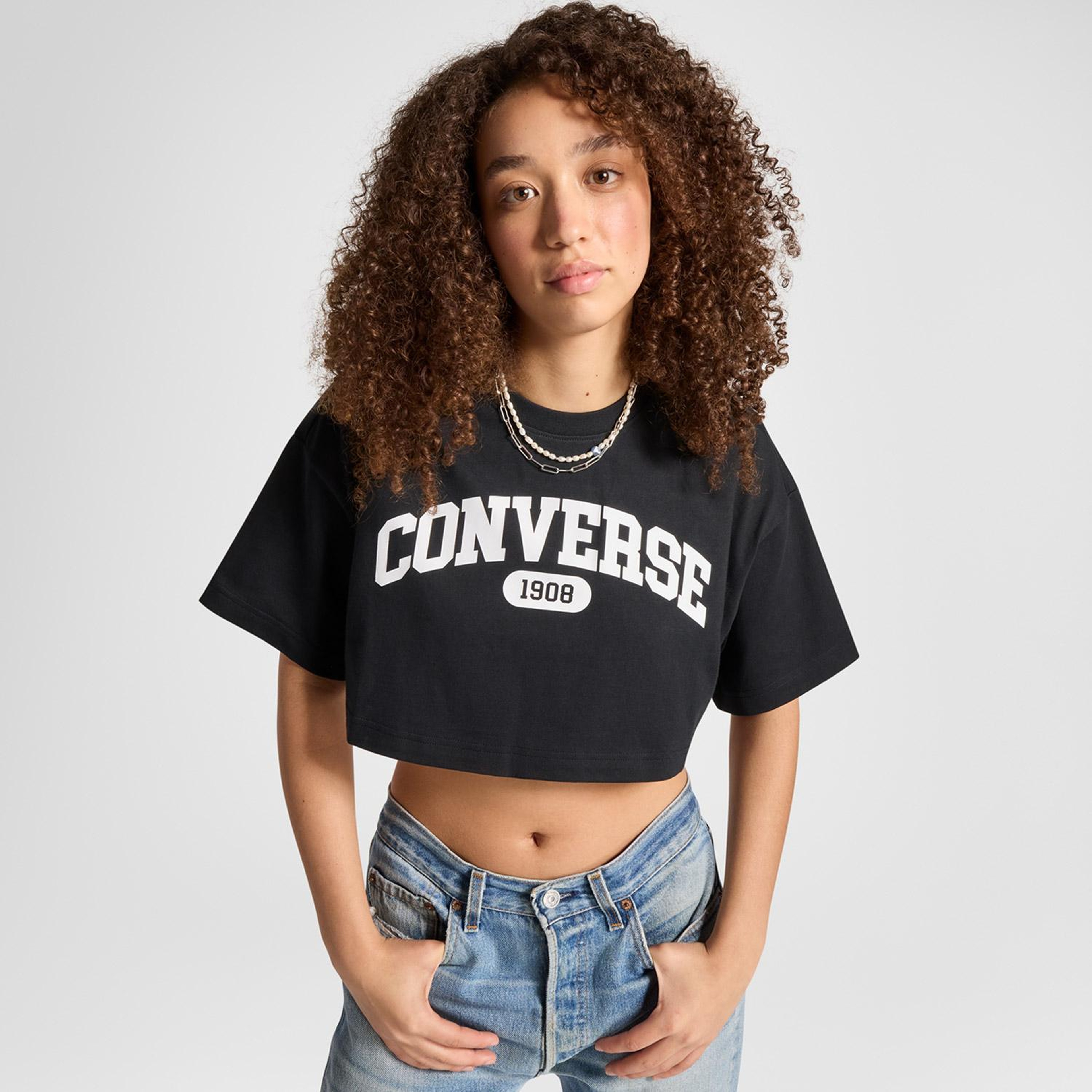 Converse Sporty Cropped Kadın Siyah T-Shirt