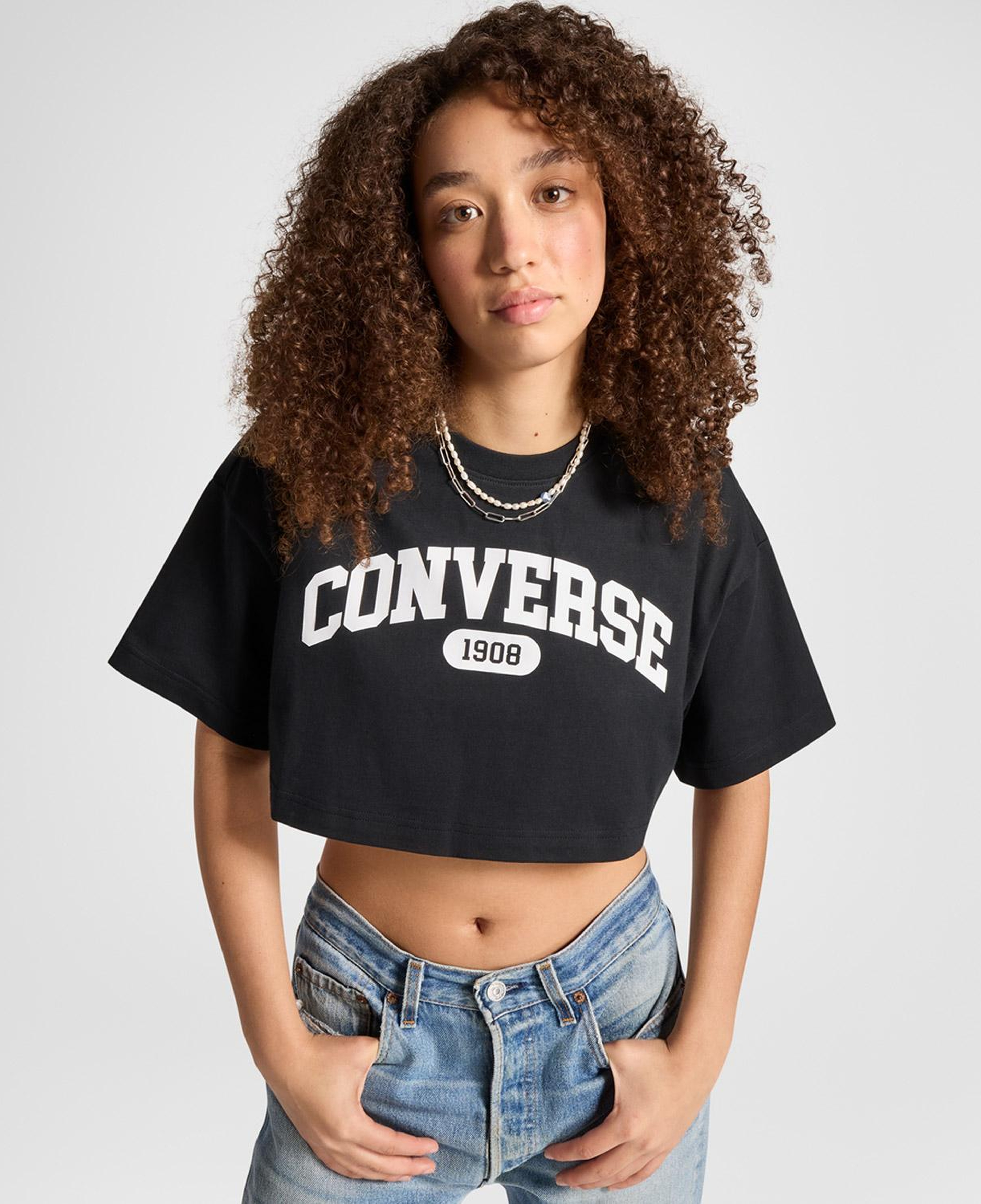 Converse Sporty Cropped Kadın Siyah T-Shirt