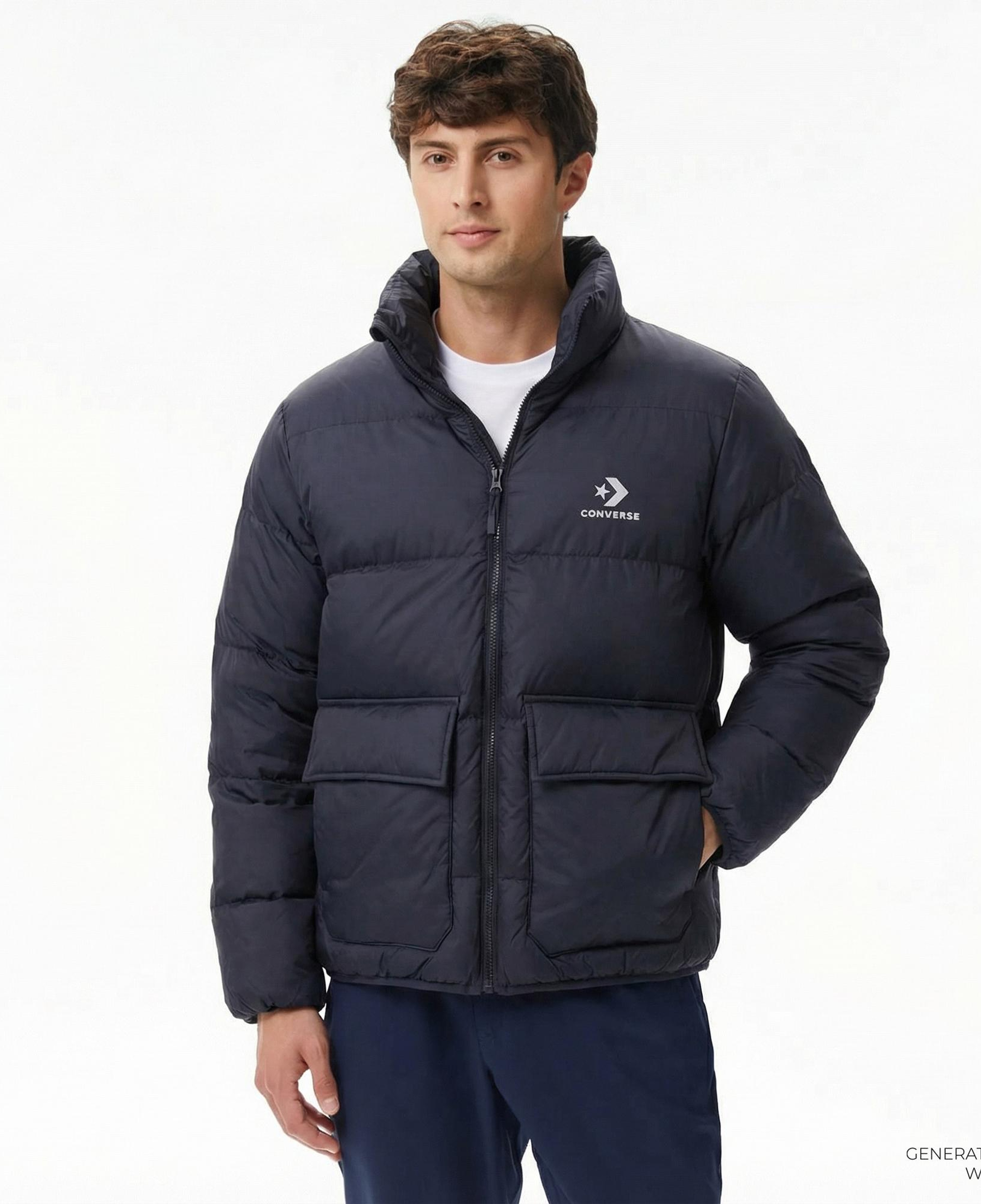 Converse Erkek Dik Yaka Siyah Şişme Mont