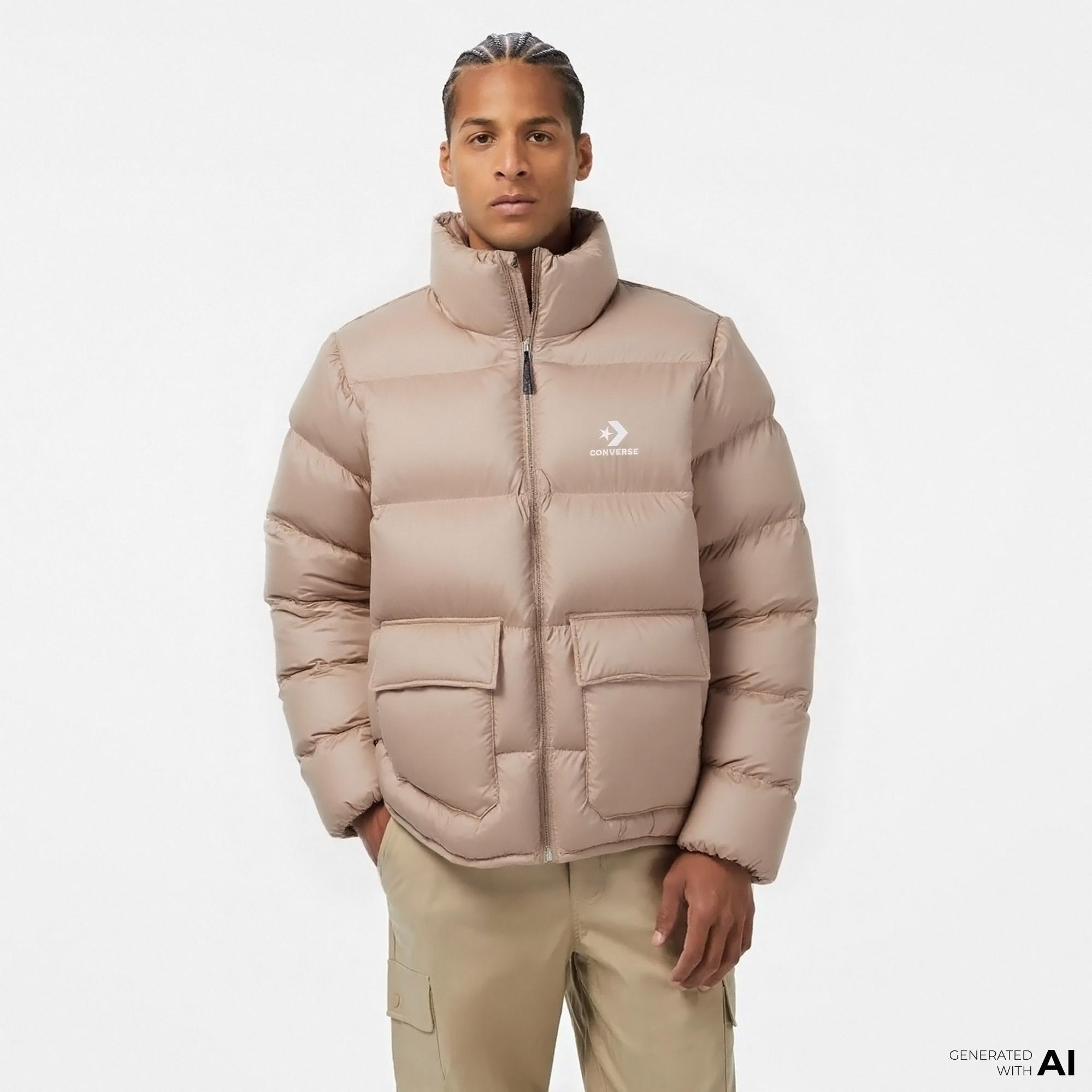 Converse Erkek Dik Yaka Kahverengi Şişme Mont