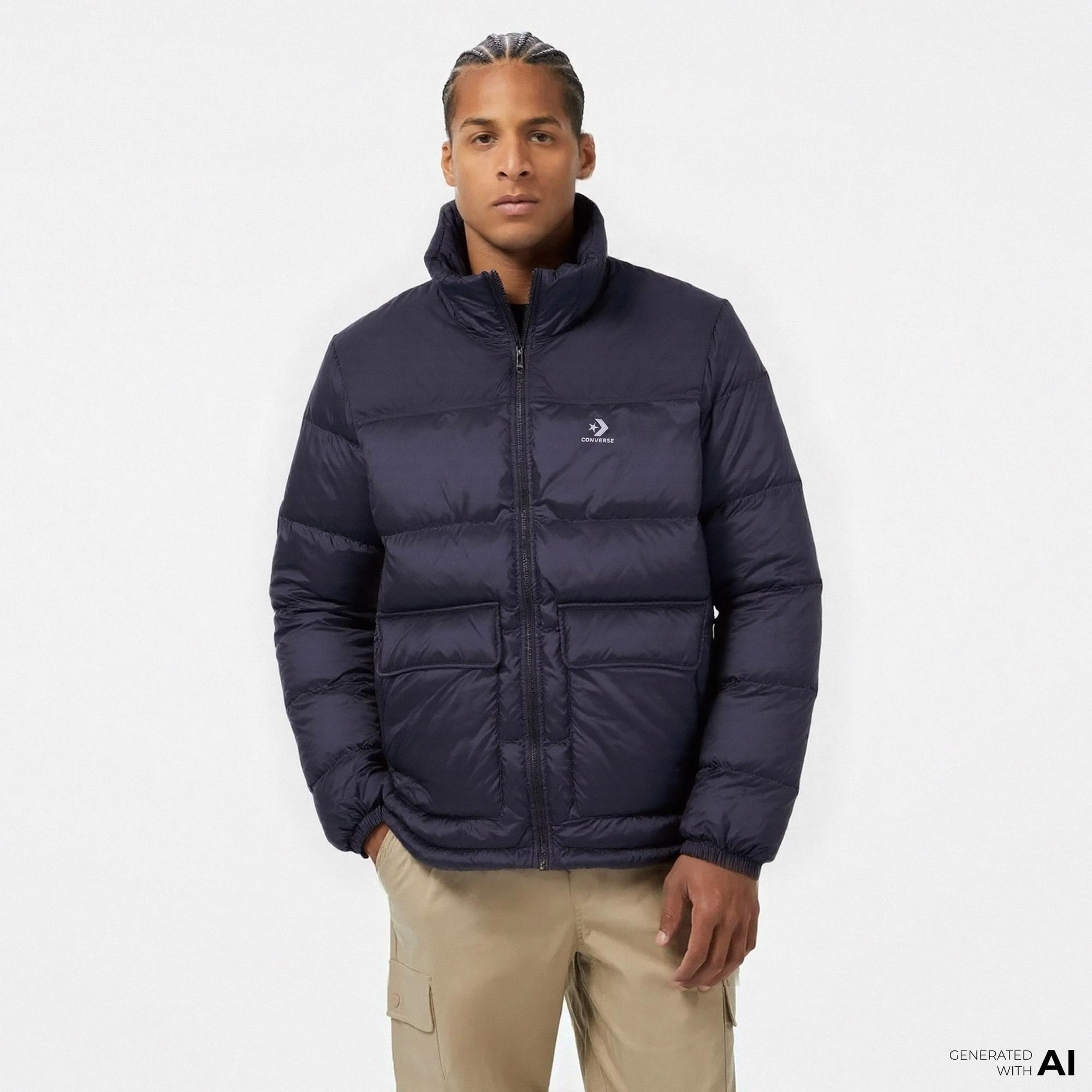 Converse Erkek Dik Yaka Lacivert Şişme Mont