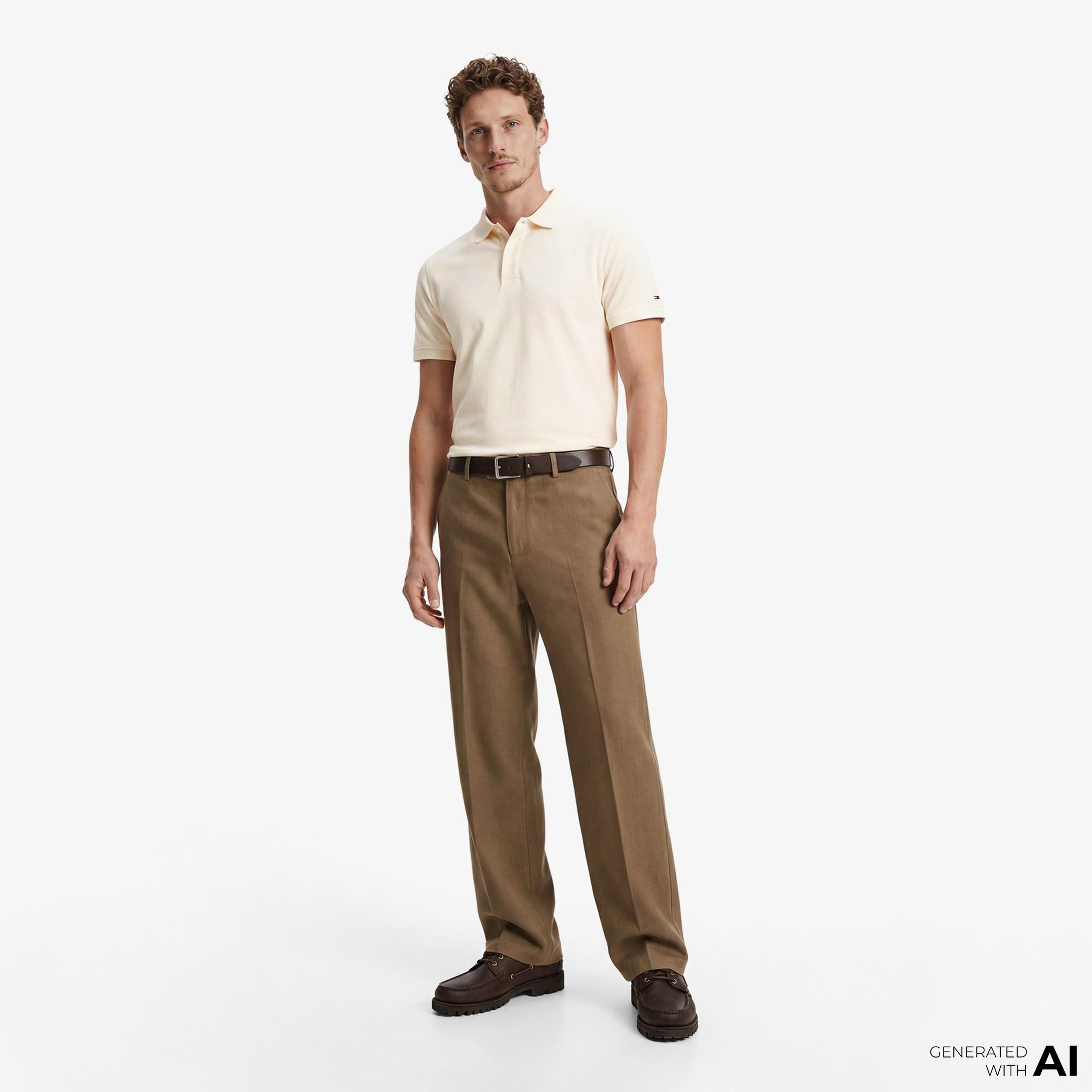 Tommy Hilfiger Elevated Essentials Erkek Krem Rengi Polo Yaka T-Shirt