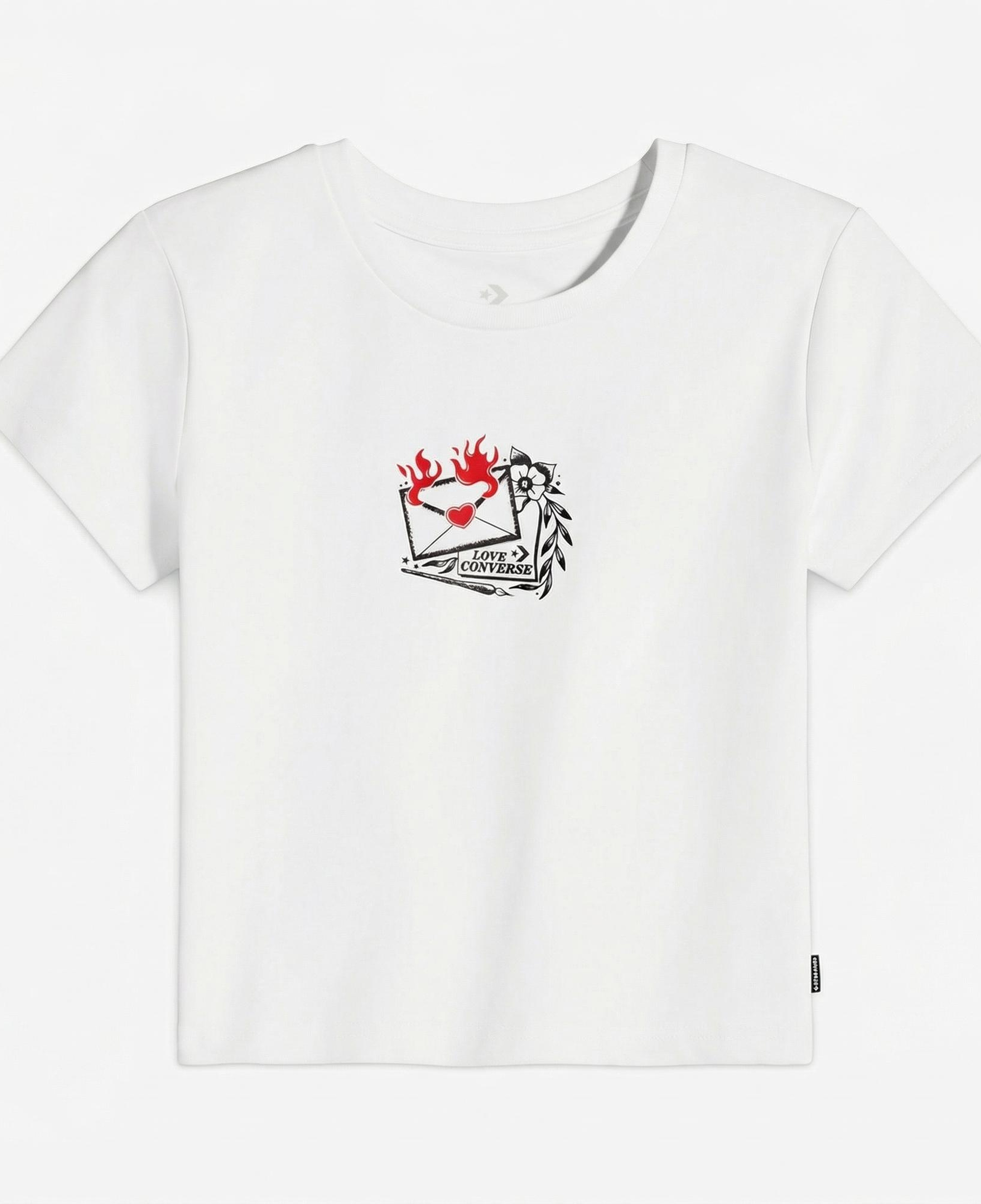 Converse Kadın Slim Fit Baskılı Beyaz T-Shirt