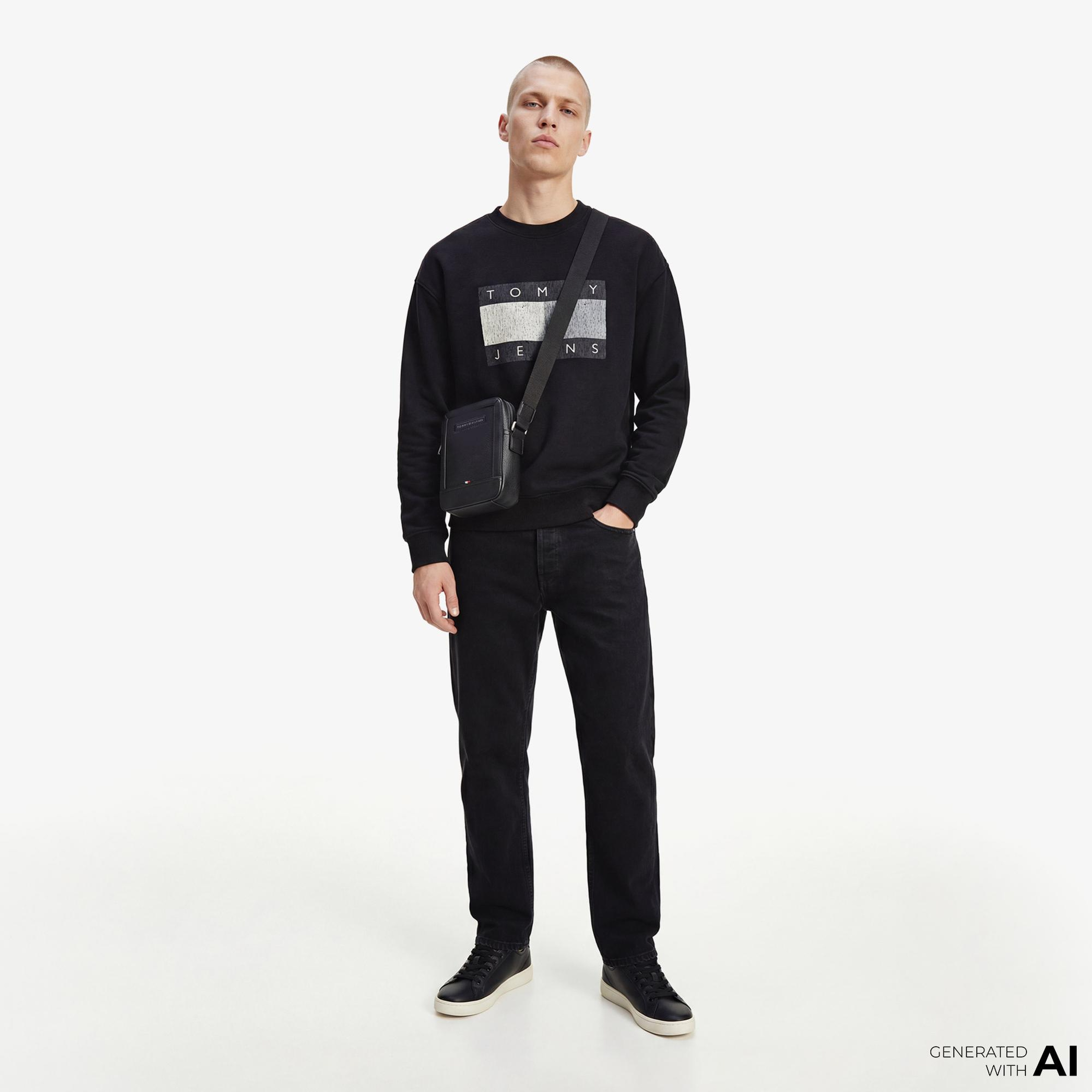 Tommy Hilfiger Flag Bearer Erkek Siyah Sweatshirt