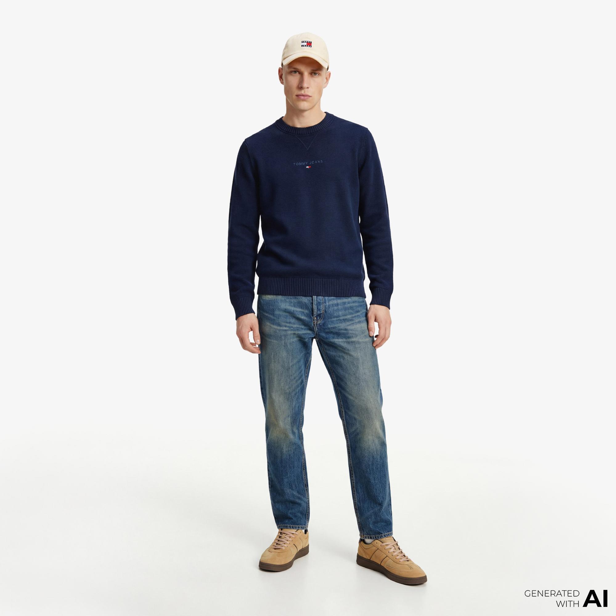 Tommy Hilfiger Linear Erkek Lacivert Triko