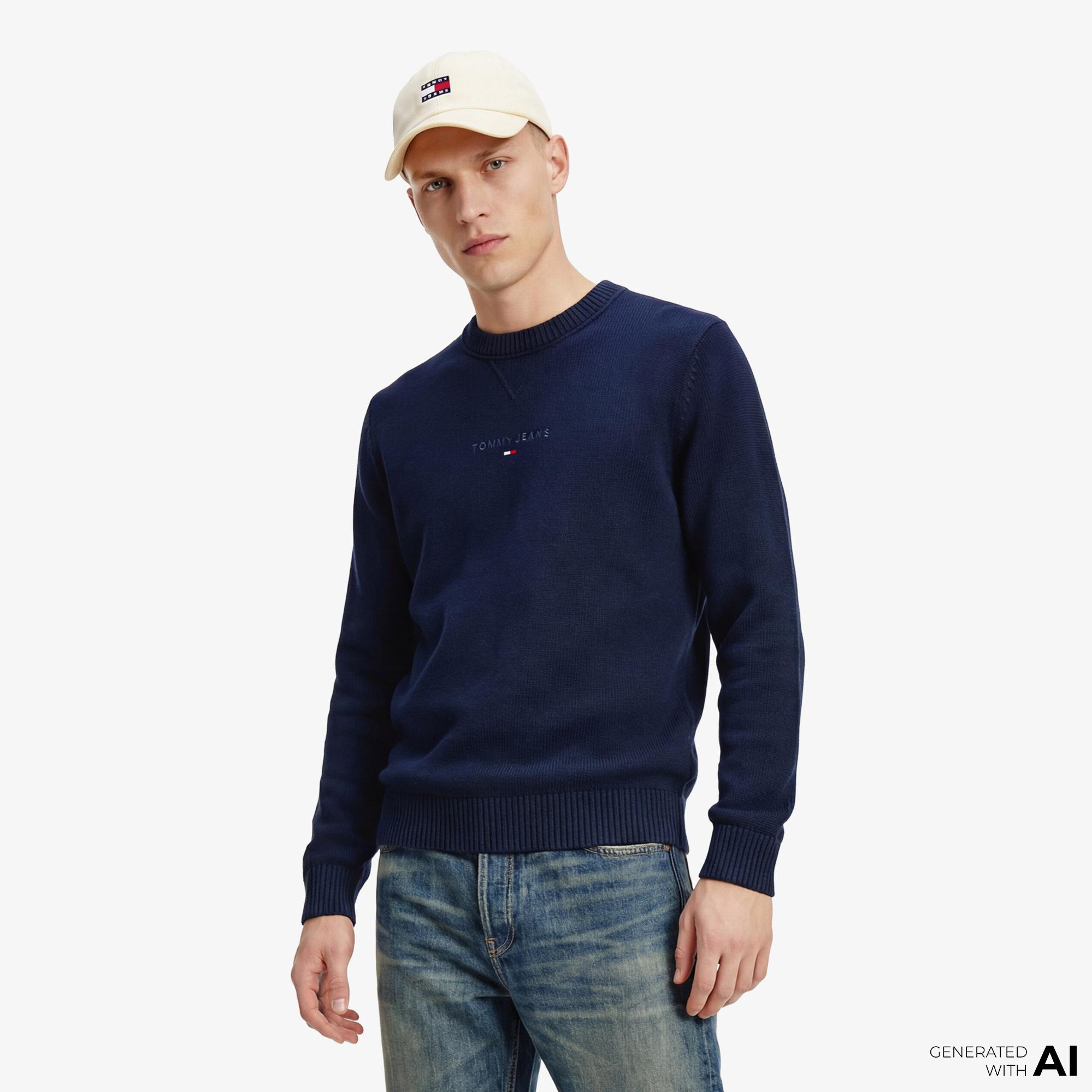 Tommy Hilfiger Linear Erkek Lacivert Triko