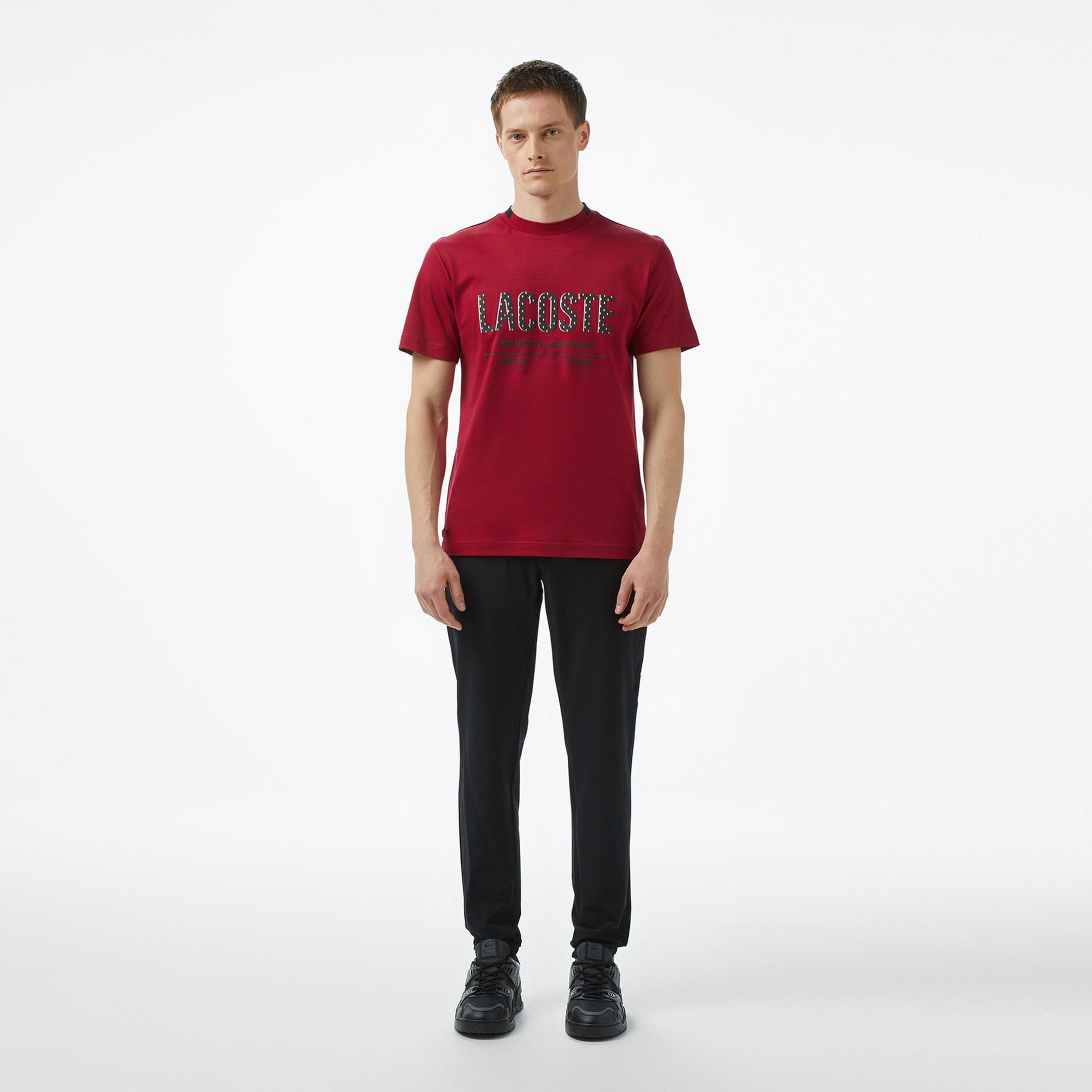Lacoste Erkek Slim Fit Bisiklet Yaka Baskılı Bordo T-Shirt