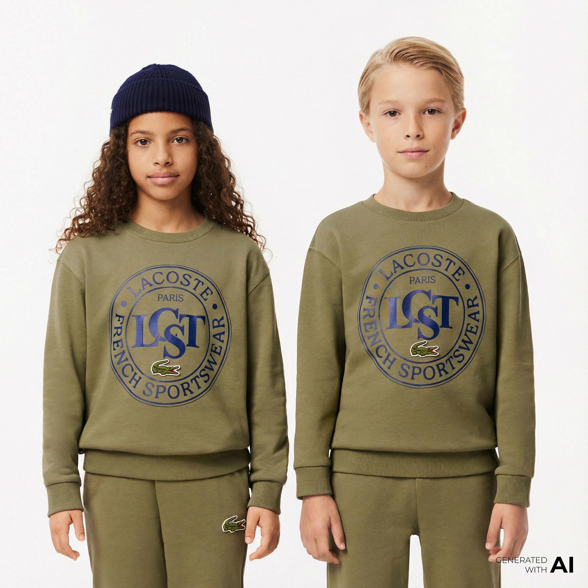 Lacoste Çocuk Bisiklet Yaka Baskılı Haki Sweatshirt