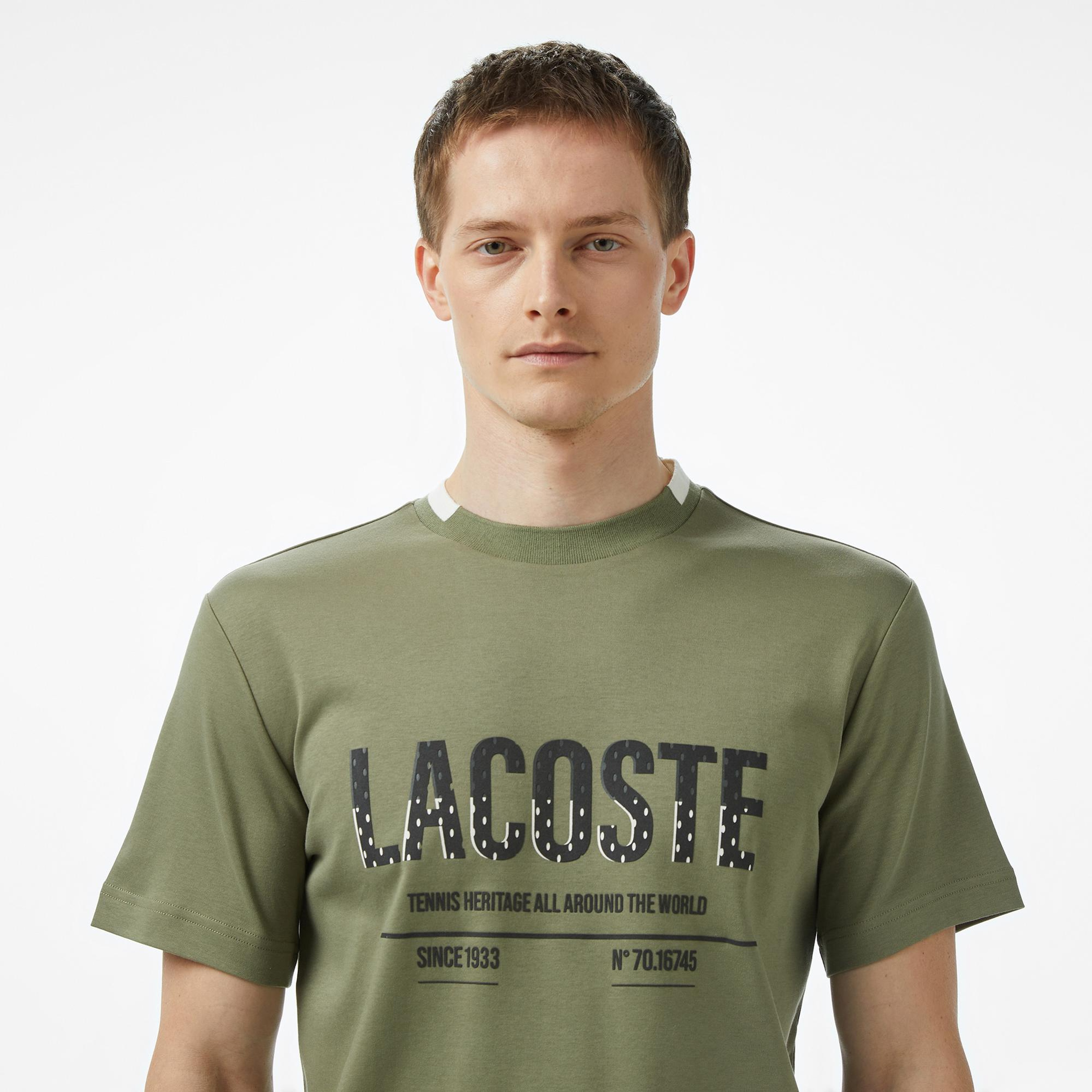 Lacoste Erkek Slim Fit Bisiklet Yaka Baskılı Haki T-Shirt