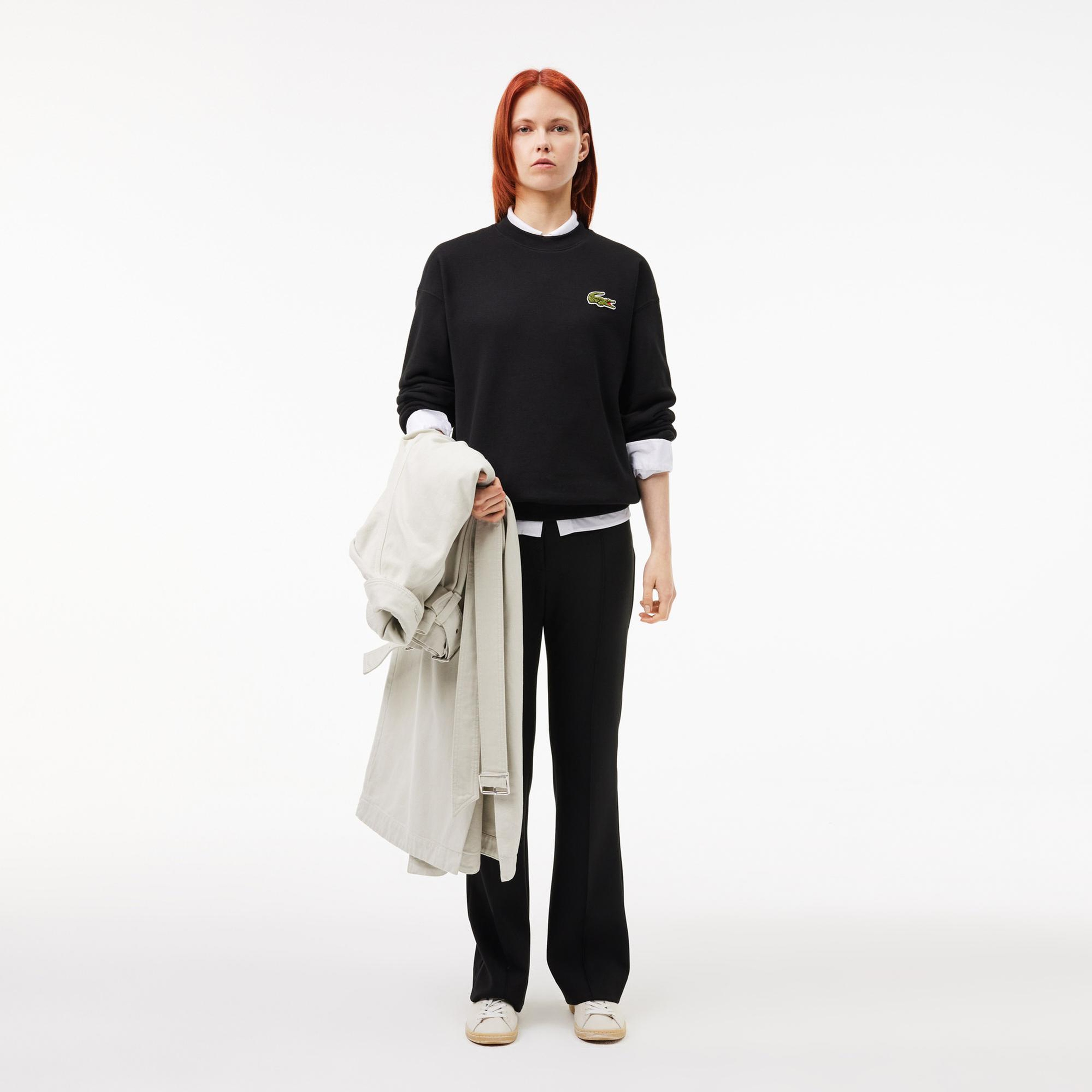 Lacoste Unisex Loose Fit Bisiklet Yaka Siyah Sweatshirt