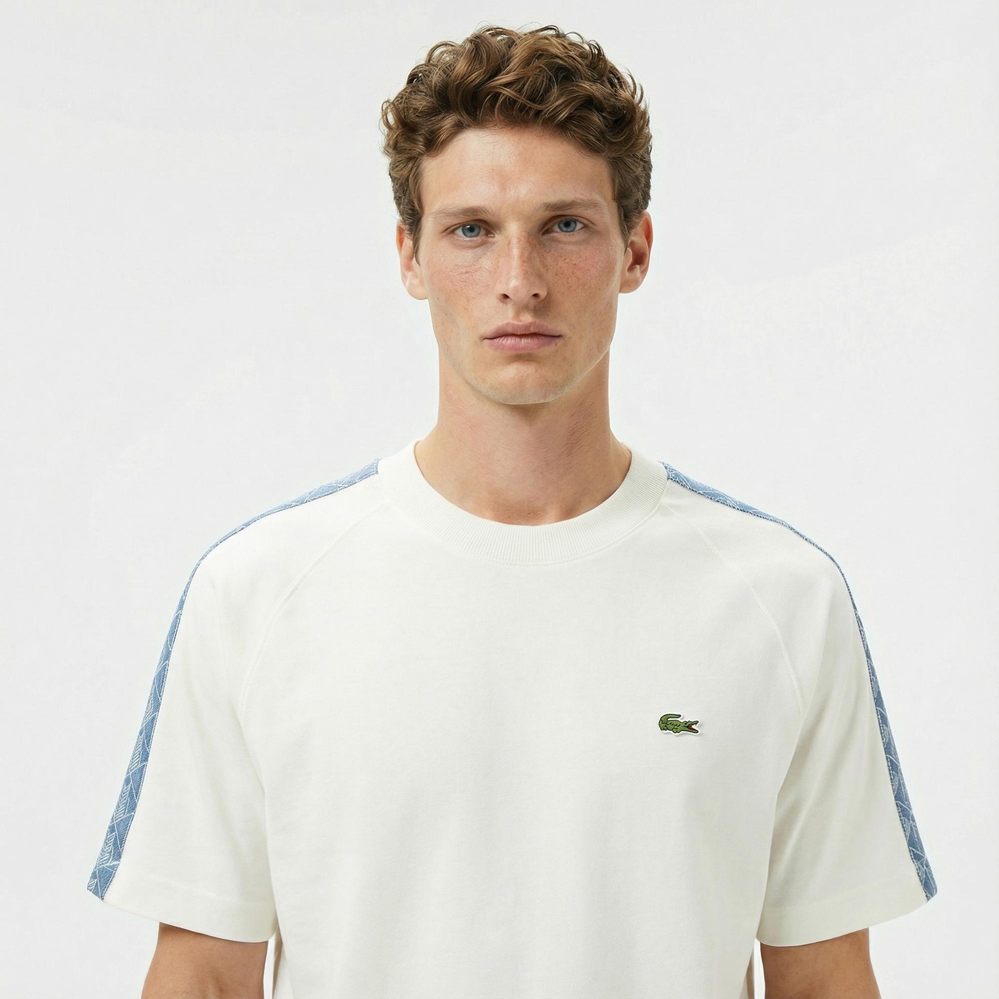 Lacoste Erkek Oversize Fit Bisiklet Yaka Baskılı Beyaz T-Shirt