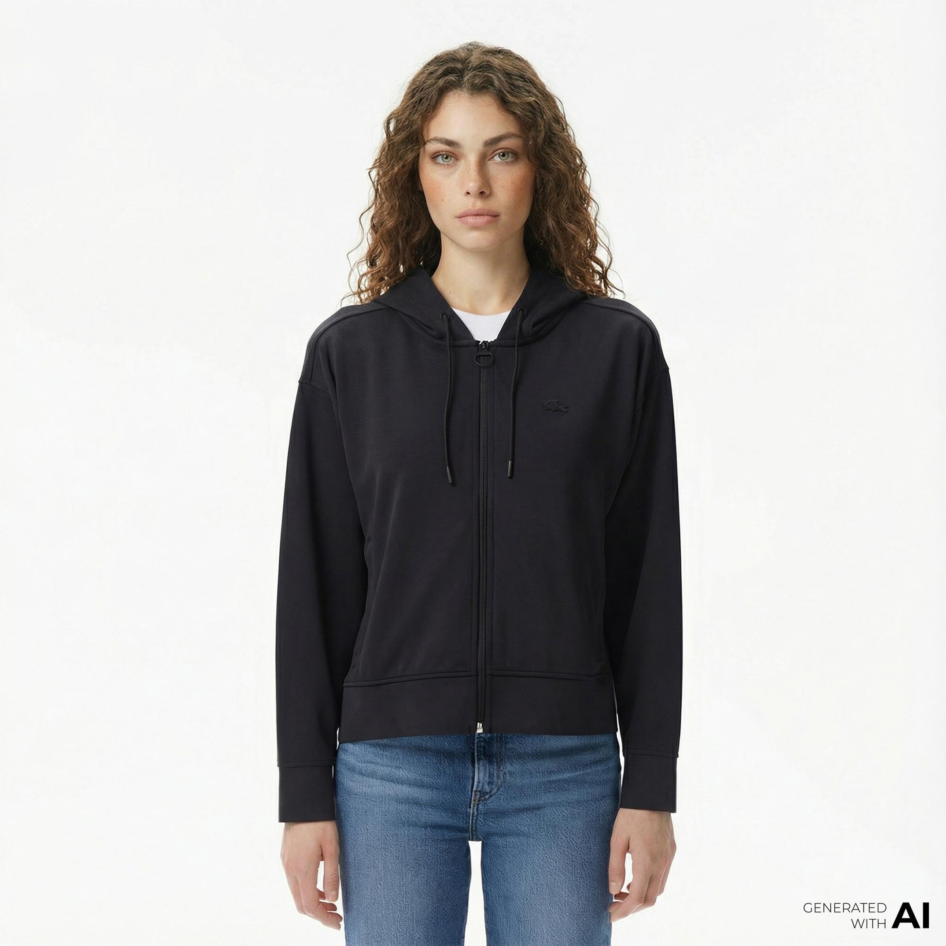 Lacoste Kadın Relaxed Fit Kapüşonlu Siyah Sweatshirt