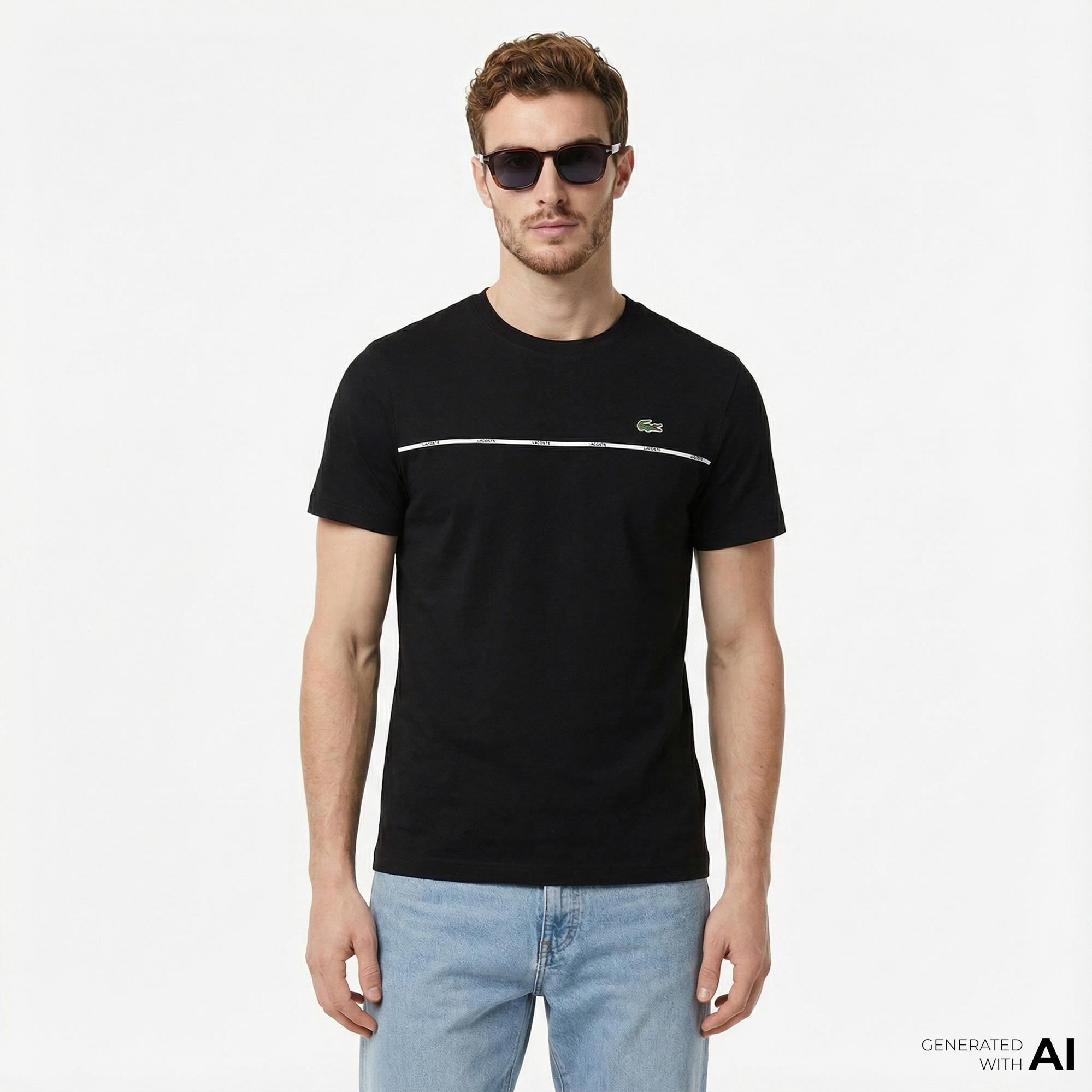 Lacoste Erkek Regular Fit Bisiklet Yaka Baskılı Siyah T-Shirt