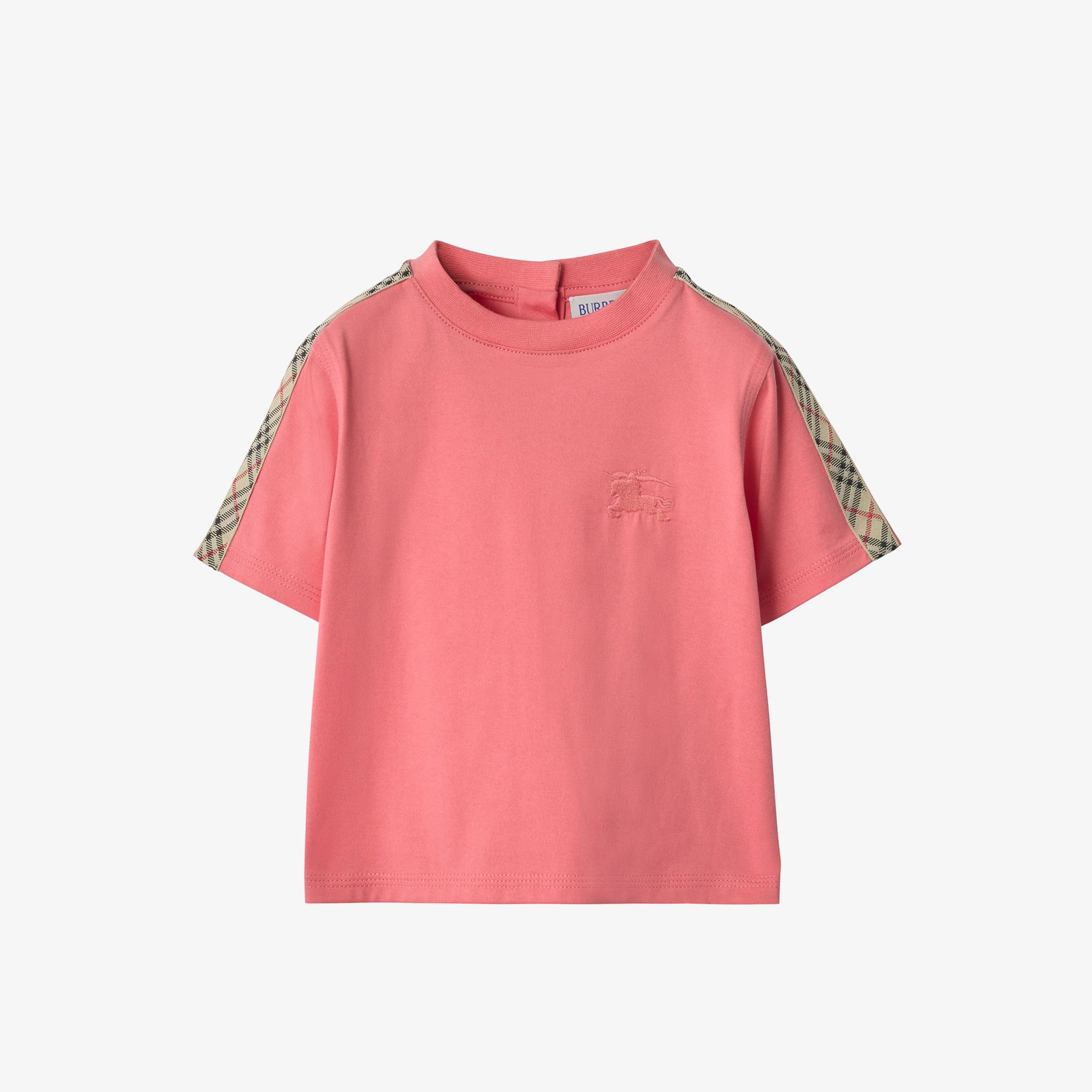 Burberry Check Trim Cotton Çocuk Pembe T-Shirt