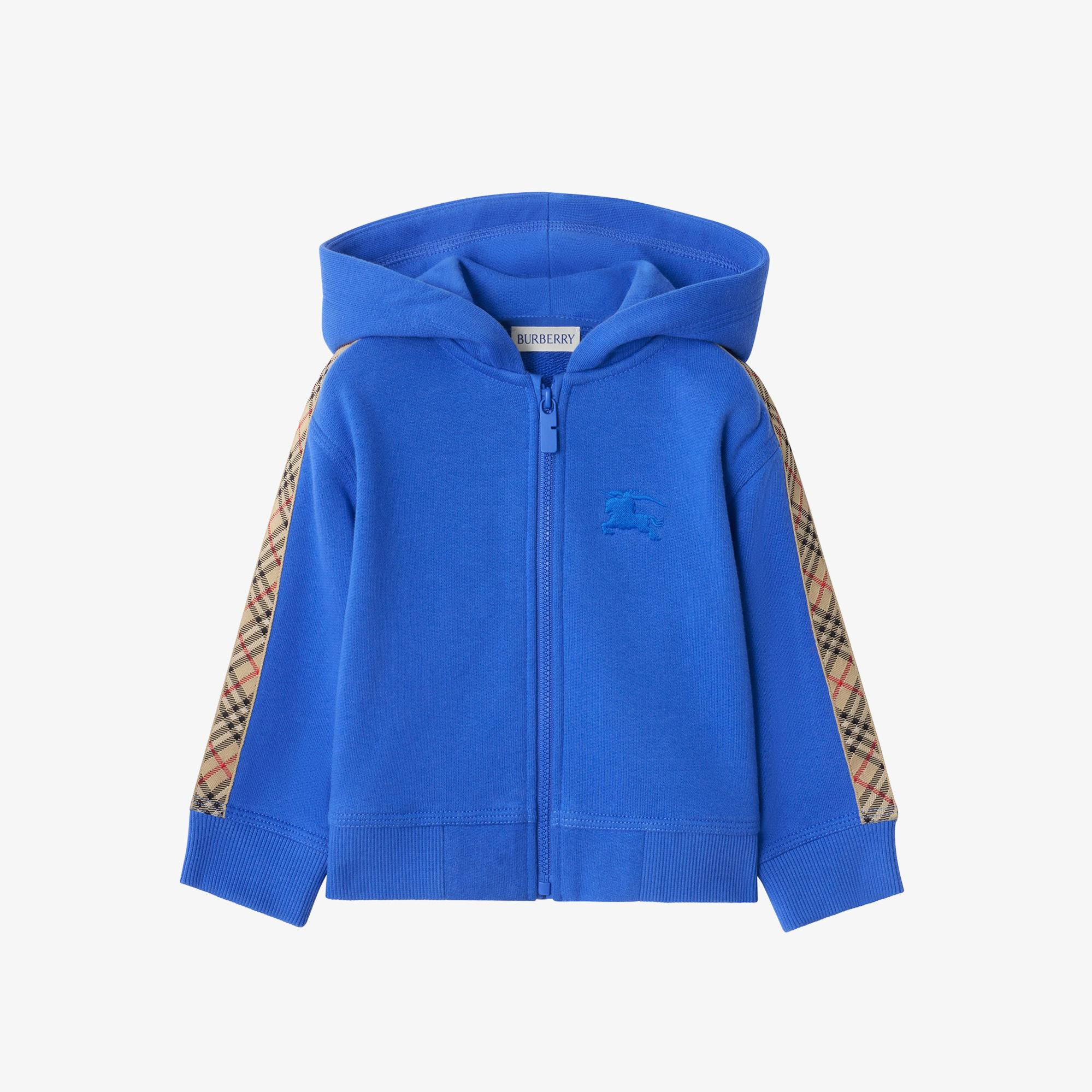 Burberry Check Trim Cotton Zip Çocuk Mavi Hoodie