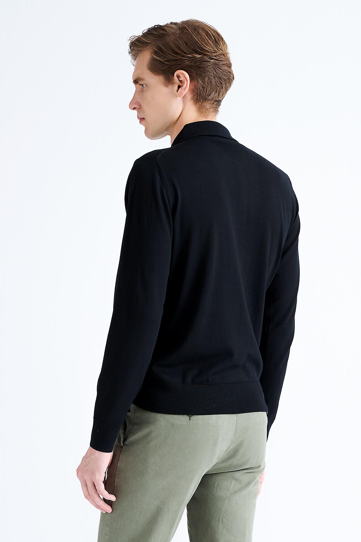 Erkek Siyah Polo Yaka Yün Kazak